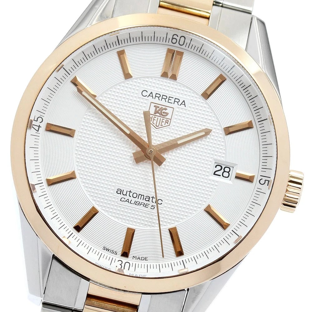 TAG HEUER CARRERA CALIBER DATE SILVER AUTOMATIC WATCH: TAG HEUER Carrera Caliber Date Silver Automatic Watch Brand: TAG HEUER Type: Wristwatch Material: Band Material Stainless Steel/PG, Case Material Stainless Steel/PG Color: Band Color Silver / Pink Gol