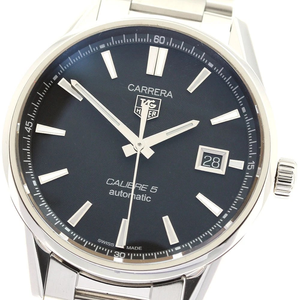 TAG HEUER CARRERA CALIBER DATE BLACK AUTOMATIC: TAG HEUER Carrera Caliber Date black Automatic Brand: TAG HEUER Type: Wristwatch Material: Band Material Stainless Steel, Case Material Stainless Steel Color: Band Color Silver, Dial Colorblack, Case 