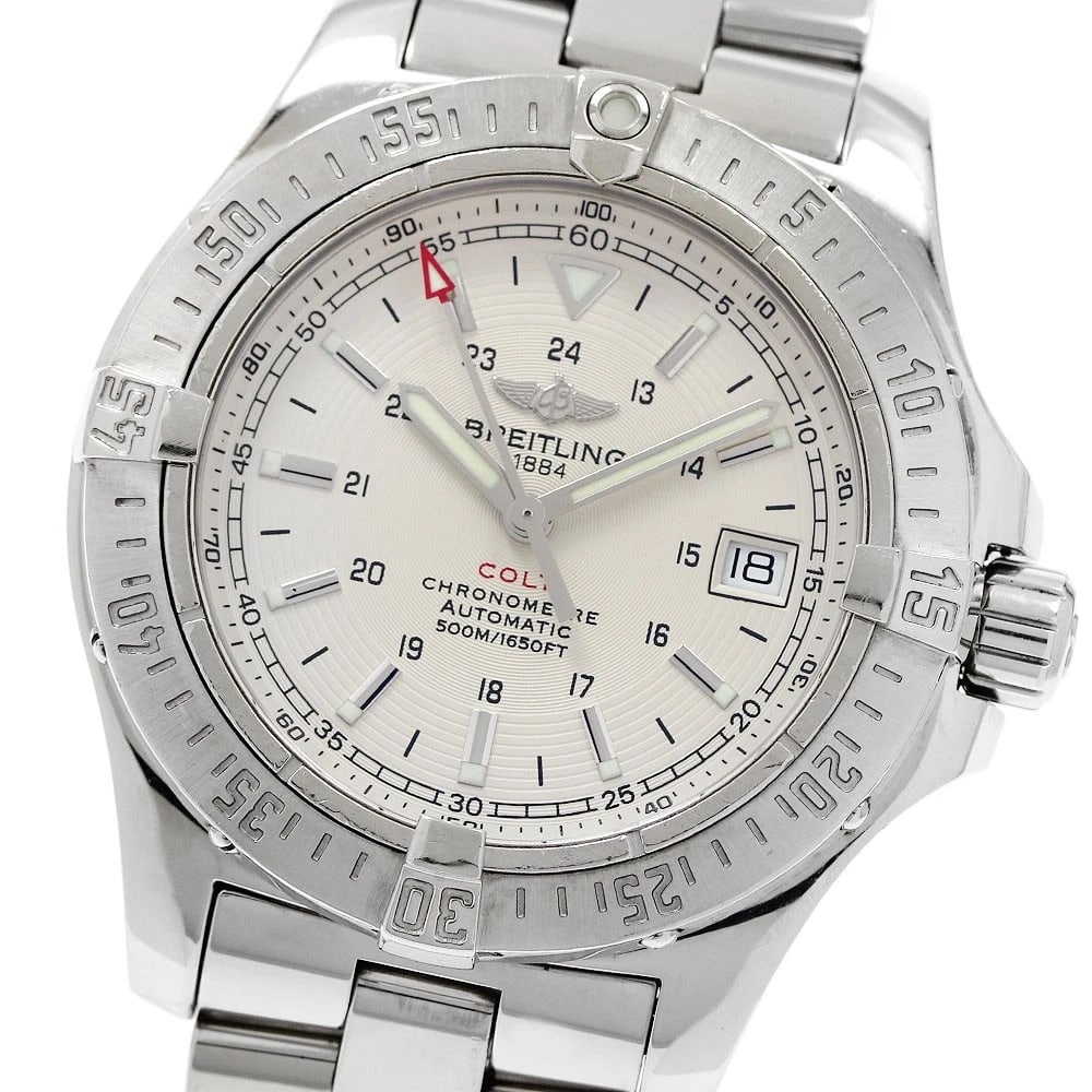 BREITLING COLT DATE SILVER AUTOMATIC WATCH: BREITLING Colt Date Silver Automatic Watch Brand: BREITLING Type: Wristwatch Material: Band Material Stainless Steel, Case Material Stainless Steel Color: Band Color Silver, Dial ColorSilver, Case