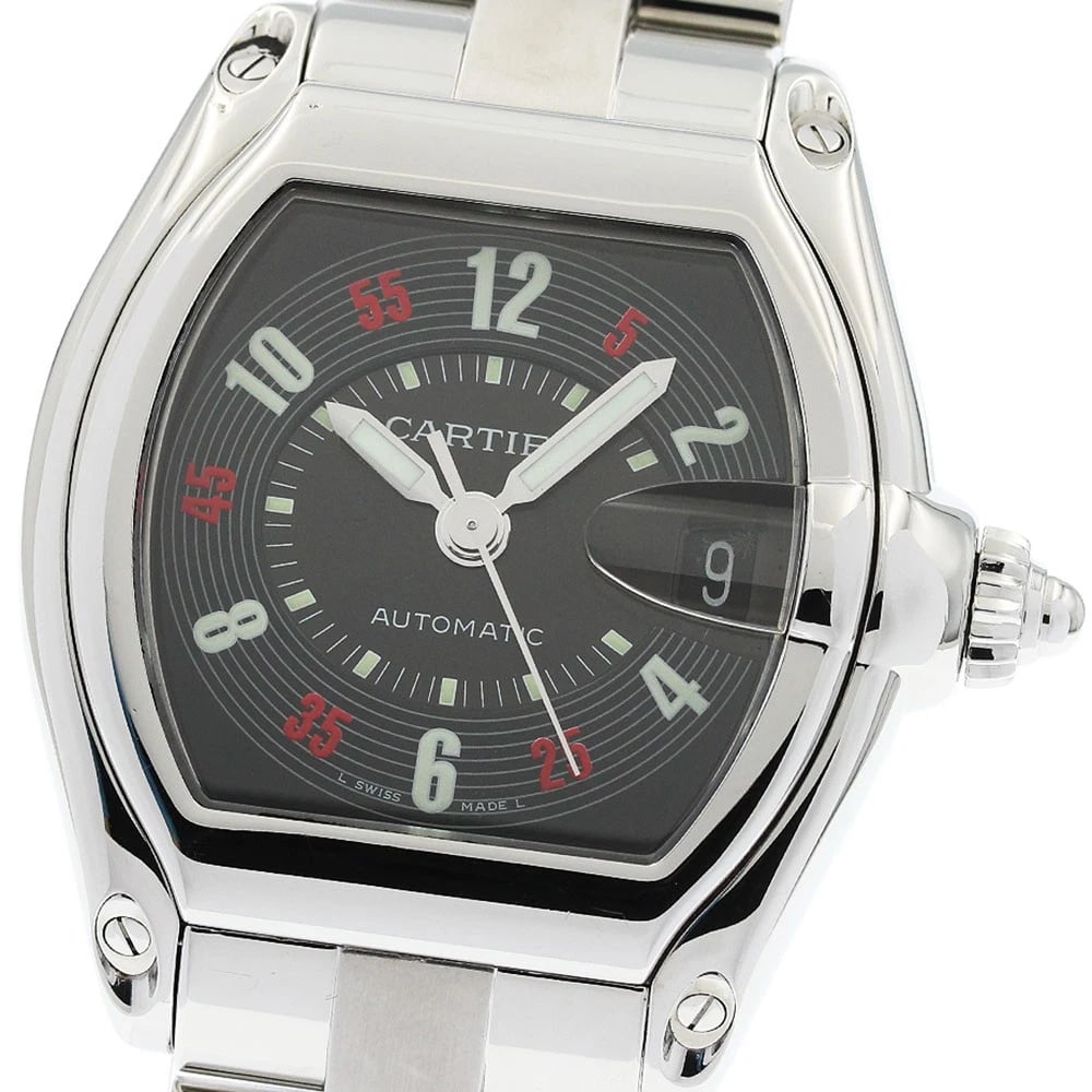 CARTIER ROADSTER DATE BLACK AUTOMATIC WATCH: CARTIER Roadster Date Black Automatic Watch Brand: CARTIER Type: Wristwatch Material: Band Material Stainless Steel, Case Material Stainless Steel Color: Band Color Silver, Dial Colorblack, Case Color