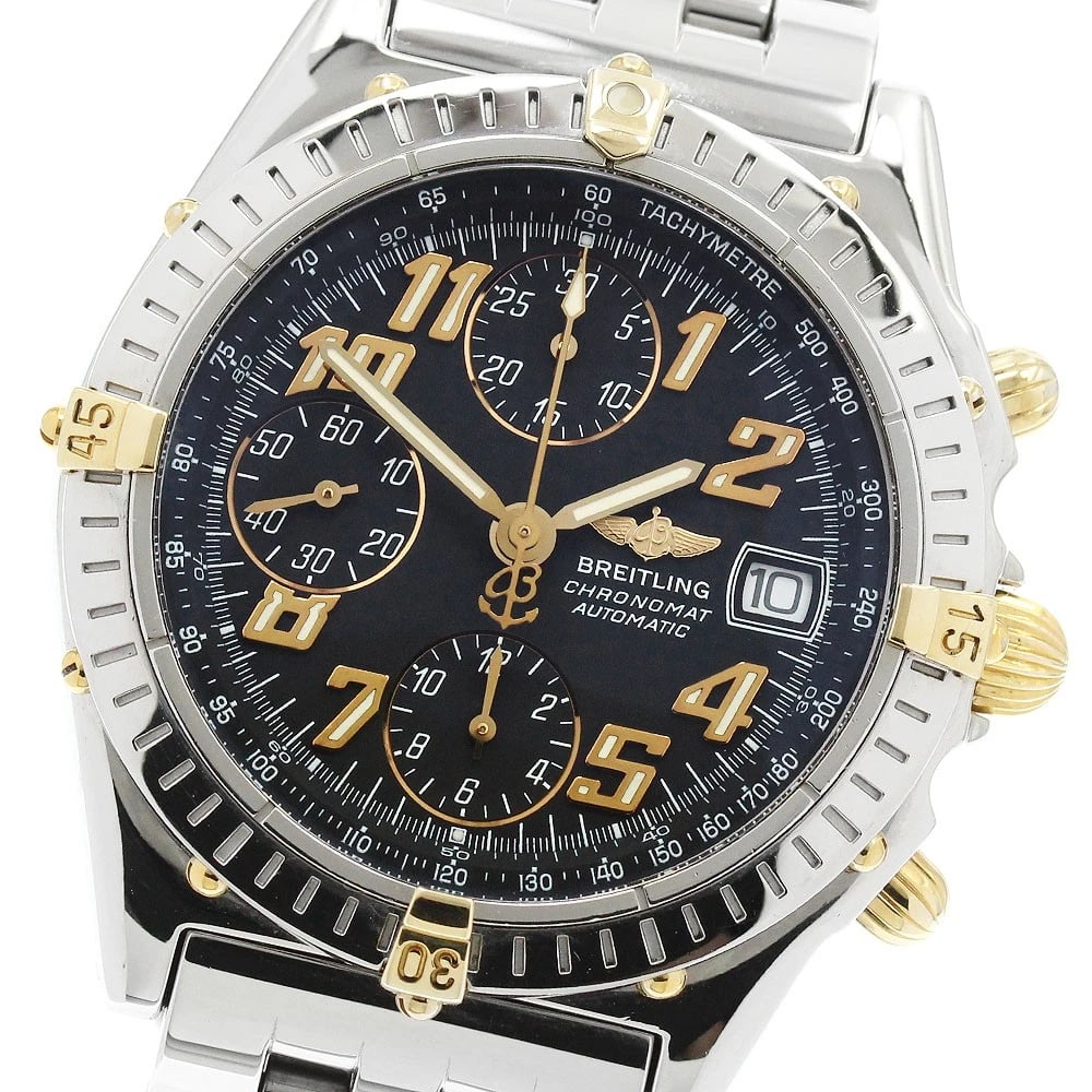 BREITLING CHRONOMAT CHRONOGRAPH BLACK AUTOMATIC WATCH: BREITLING Chronomat Chronograph black Automatic Watch Brand: BREITLING Type: Wristwatch Material: Band Material Stainless Steel, Case Material Stainless Steel/YG Color: Band Color Silver, Dial