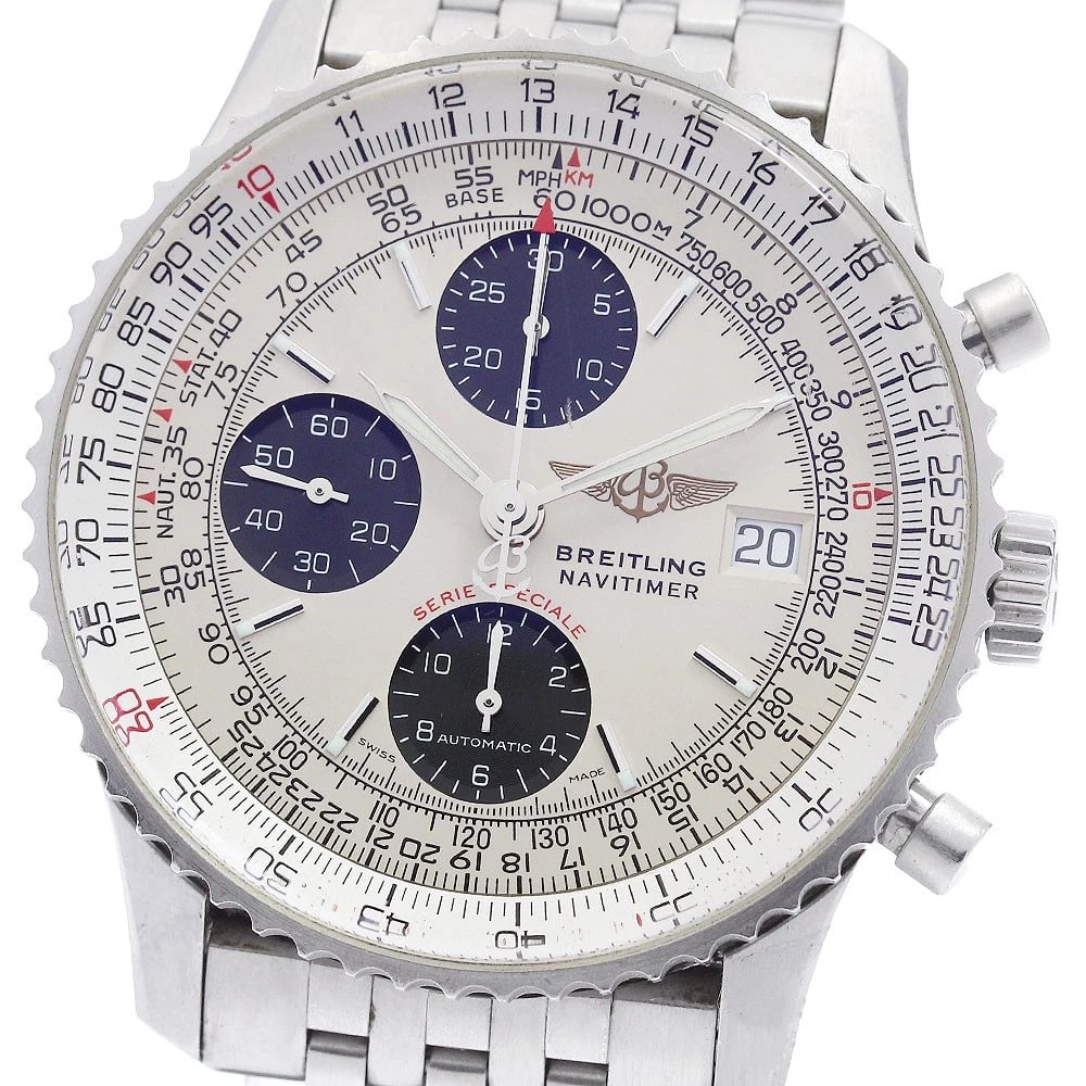 BREITLING NAVITIMER CHRONOGRAPH AUTOMATIC WATCH: BREITLING Navitimer Chronograph Automatic Watch Brand: BREITLING Type: Wristwatch Material: Band Material Stainless Steel, Case Material Stainless Steel Color: Band Color Silver, Dial ColorSilver / Bl