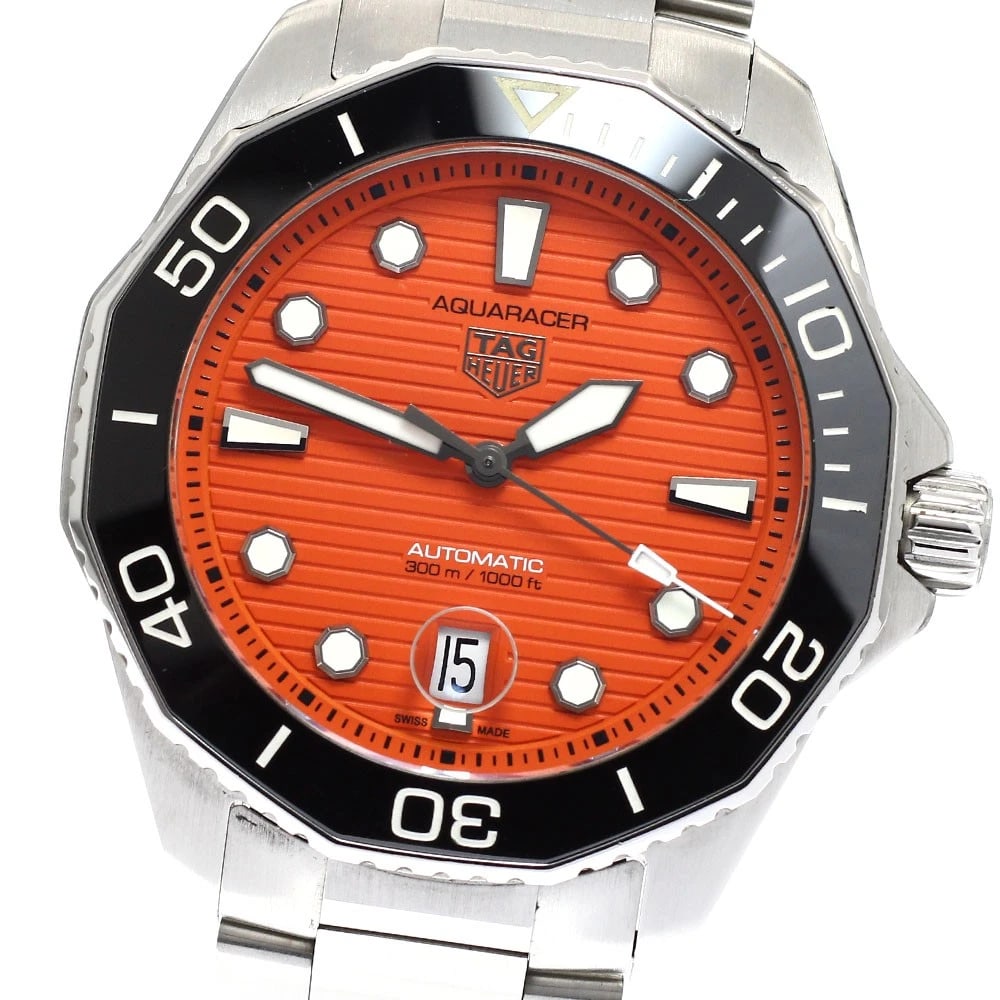 TAG HEUER AQUARACER PROFESSIONAL AUTOMATIC WATCH: TAG HEUER Aquaracer Professional Automatic Watch Brand: TAG HEUER Type: Wristwatch Material: Band Material Stainless Steel, Case Material Stainless Steel Color: Band Color Silver, Dial ColorOrange, Ca