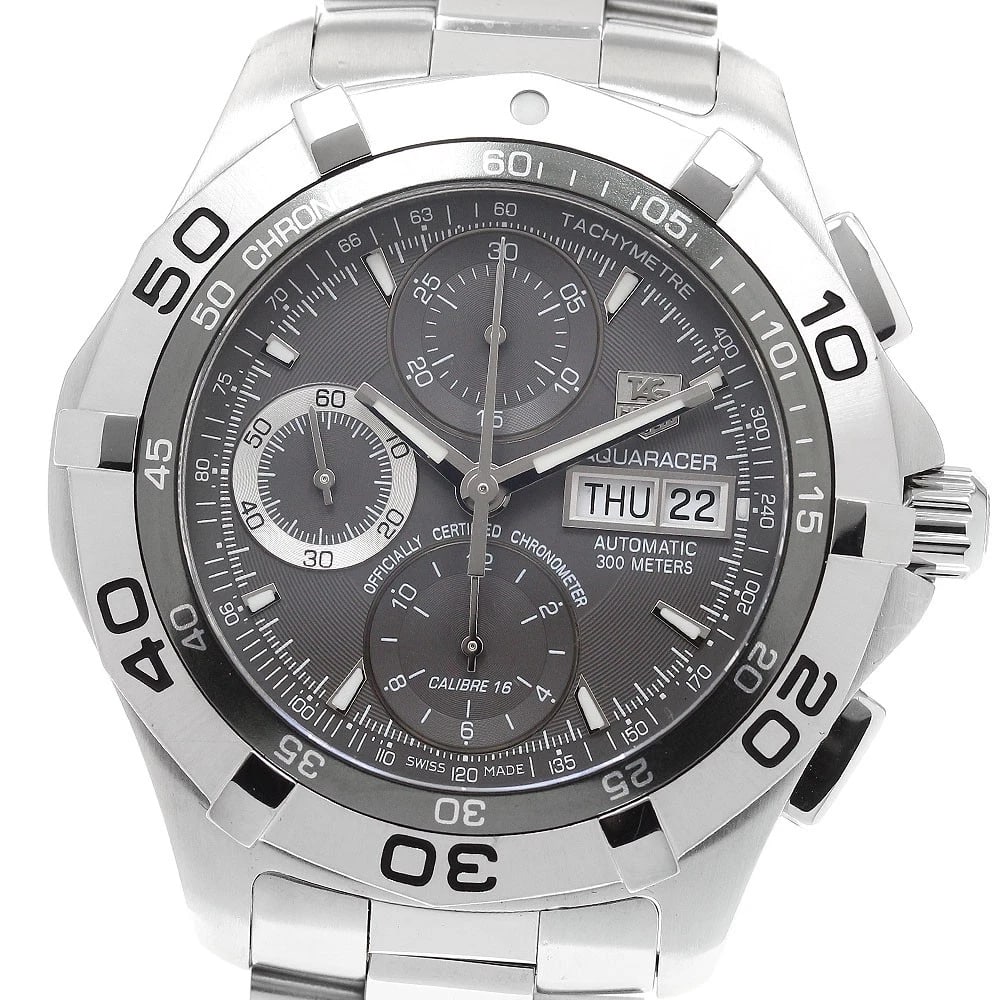 TAG HEUER AQUARACER CALIBER DATE CHRONOGRAPH AUTO: TAG HEUER Aquaracer caliber Date Chronograph Auto Brand: TAG HEUER Type: Wristwatch Material: Band Material Stainless Steel, Case Material Stainless Steel Color: Band Color Silver, Dial Colorgray,