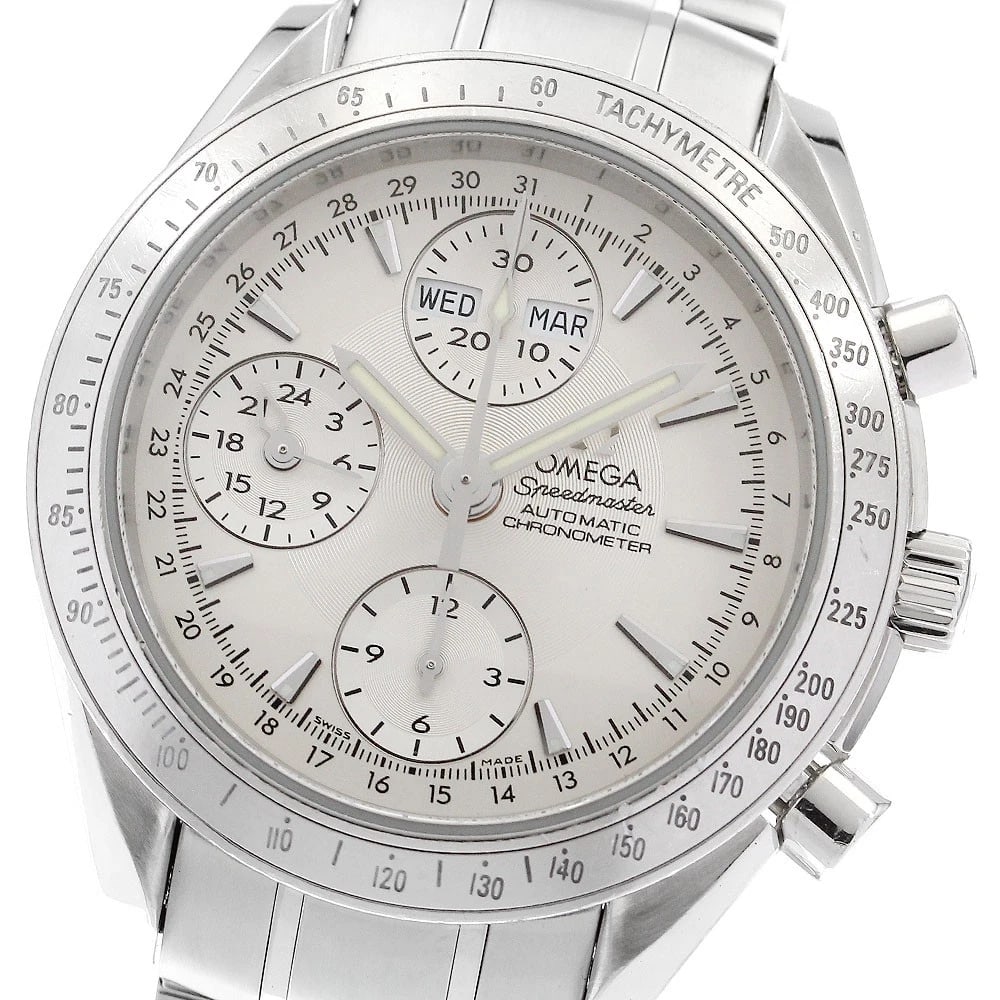 OMEGA SPEEDMASTER CHRONOGRAPH AUTOMATIC: OMEGA Speedmaster chronograph Automatic Brand: OMEGA Type: Wristwatch Material: Band Material Stainless Steel, Case Material Stainless Steel Color: Band Color Silver, Dial ColorSilver, Case