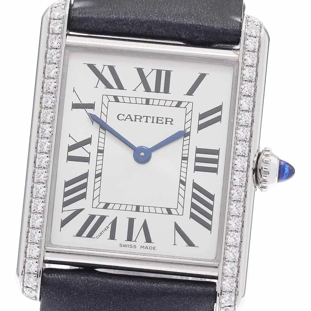 CARTIER TANK MAST DIAMOND BEZEL QUARTZ WATCH: CARTIER Tank mast Diamond Bezel Quartz Watch Brand: CARTIER Type: Wristwatch Material: Band Material leather, Case Material Stainless Steel Color: Band Color gray, Dial ColorSilver, Case ColorSilver S