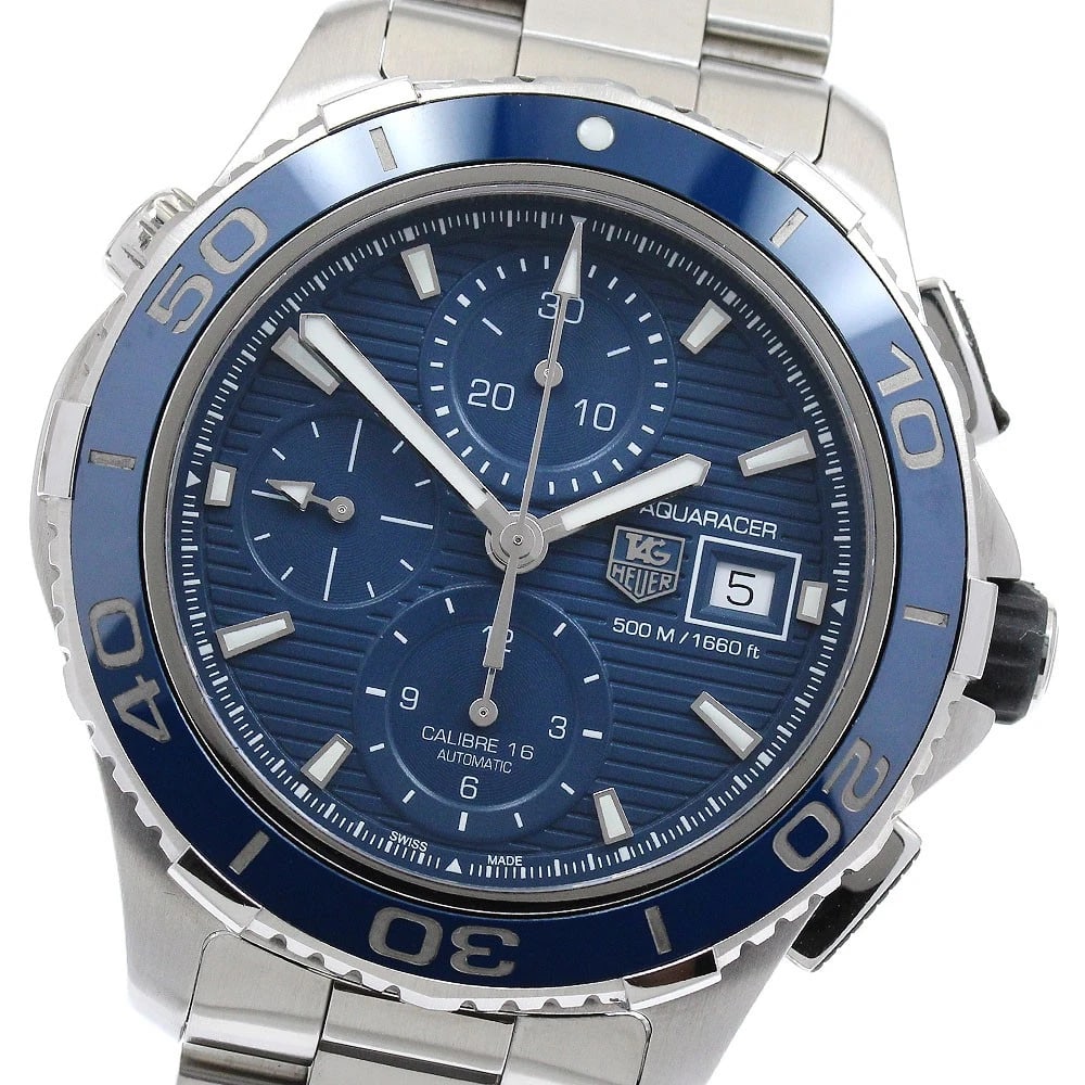 TAG HEUER AQUA RACER CHRONOGRAPH AUTOMATIC WATCH: TAG HEUER Aqua racer Chronograph Automatic Watch Brand: TAG HEUER Type: Wristwatch Material: Band Material Stainless Steel, Case Material Stainless Steel Color: Band Color Silver, Dial Colorblue,