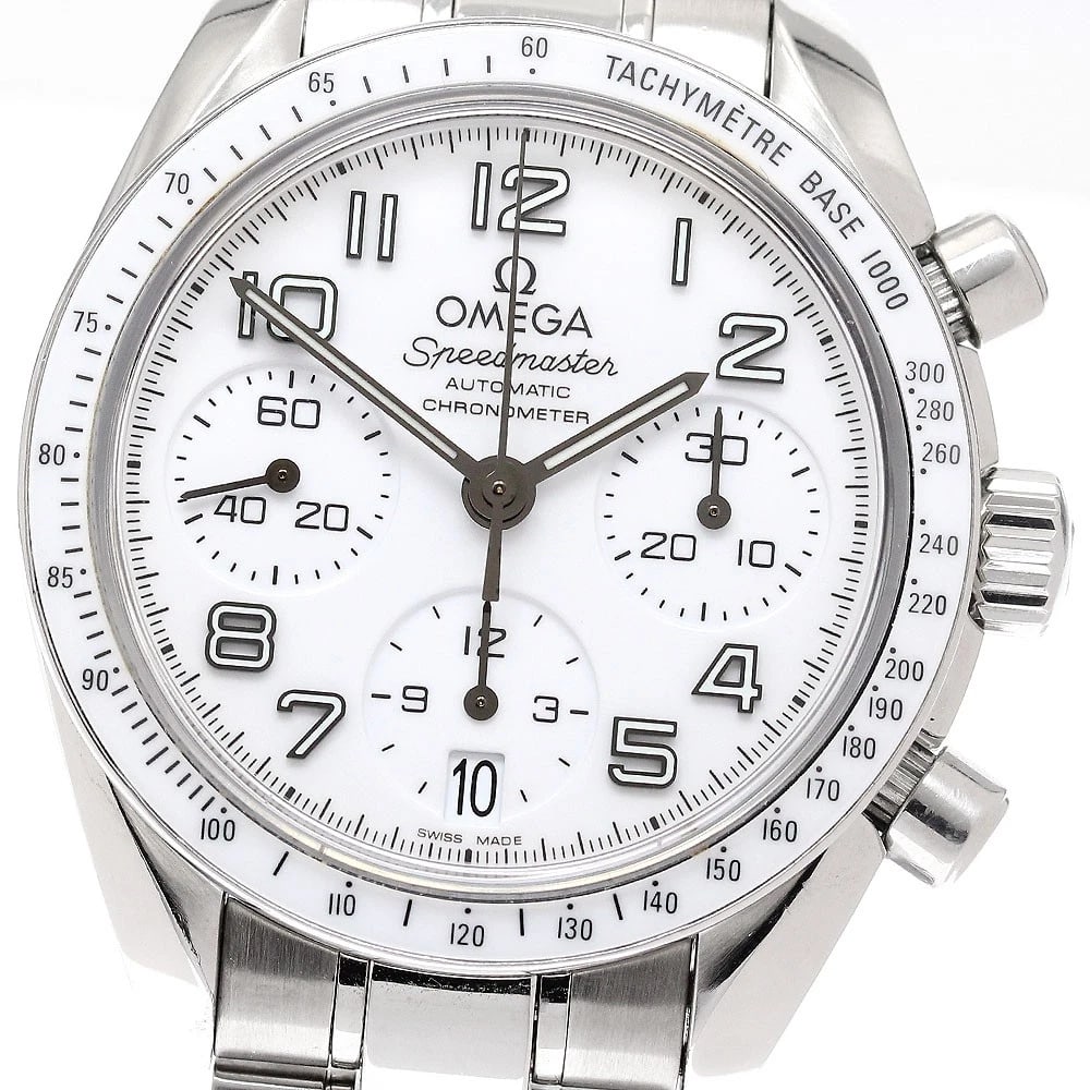 OMEGA SPEEDMASTER DATE AUTOMATIC WATCH: OMEGA Speedmaster Date Automatic Watch Brand: OMEGA Type: Wristwatch Material: Band Material Stainless Steel, Case Material Stainless Steel Color: Band Color Silver, Dial Colorwhite, Case ColorSilver 