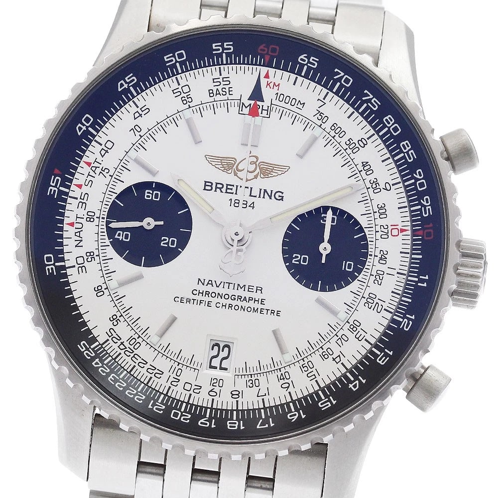 BREITLING NAVITIMER CHRONOGRAPH AUTOMATIC: BREITLING Navitimer Chronograph Automatic Brand: BREITLING Type: Wristwatch Material: Band Material Stainless Steel, Case Material Stainless Steel Color: Band Color Silver, Dial ColorSilver / Black,