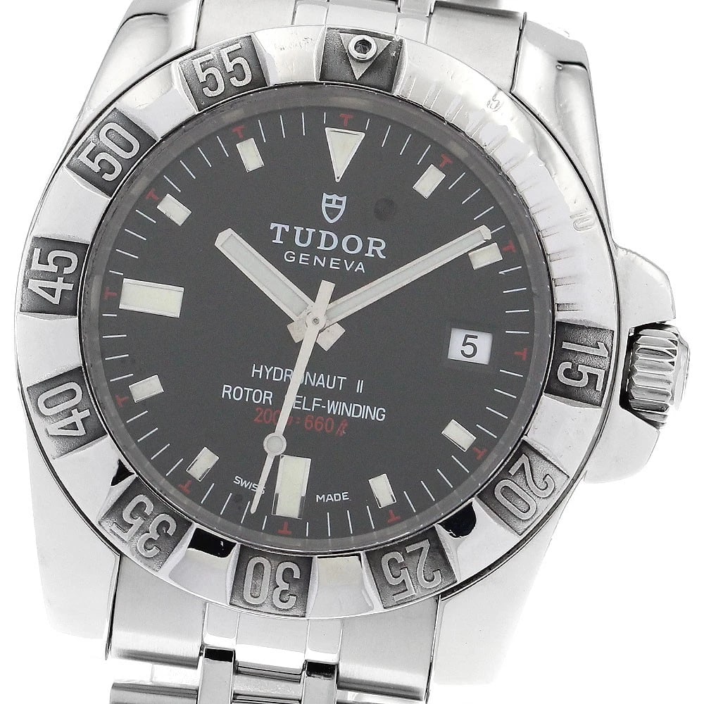 TUDOR HYDRO NOTE DATE BLACK AUTOMATIC WATCH: TUDOR Hydro Note Date black Automatic Watch Brand: TUDOR Type: Wristwatch Material: Band Material Stainless Steel, Case Material Stainless Steel Color: Band Color Silver, Dial Colorblack, Case ColorSi