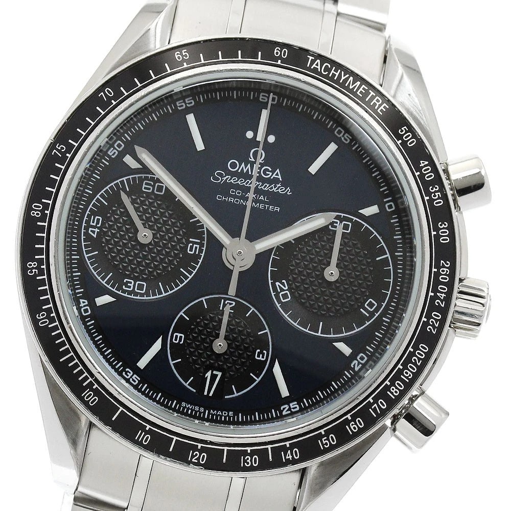 OMEGA SPEEDMASTER RACING AUTOMATIC WATCH: OMEGA Speedmaster Racing Automatic Watch Brand: OMEGA Type: Wristwatch Material: Band Material Stainless Steel, Case Material Stainless Steel Color: Band Color Silver, Dial ColorNavy / Black, Case