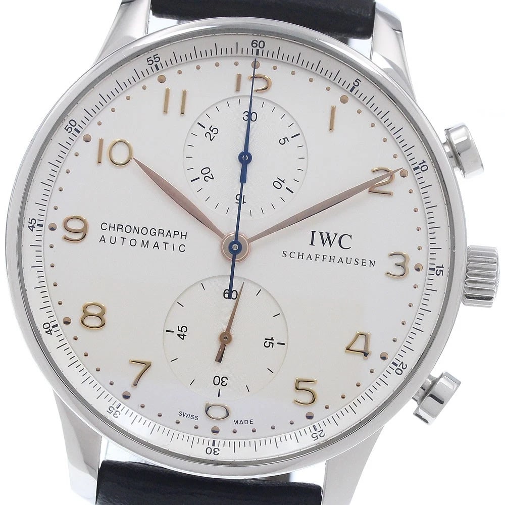 IWC SCHAFFHAUSEN PORTUGESE CHRONOGRAPH AUTOMATIC WATCH: IWC SCHAFFHAUSEN Portugese Chronograph Automatic Watch Brand: IWC SCHAFFHAUSEN Type: Wristwatch Material: Band Material leather, Case Material Stainless Steel Color: Band Color black, Dial