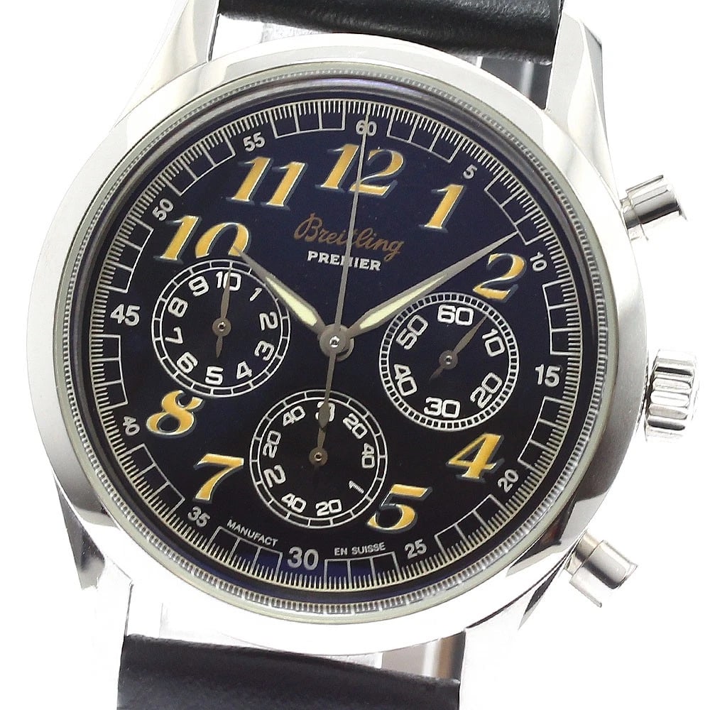 BREITLING NAVITIMER PREMIER CHRONOGRAPH BLACK AUTOMATIC: BREITLING Navitimer premier Chronograph black Automatic Brand: BREITLING Type: Wristwatch Material: Band Material leather, Case Material Stainless Steel Color: Band Color black, Dial Colorblack, Case 