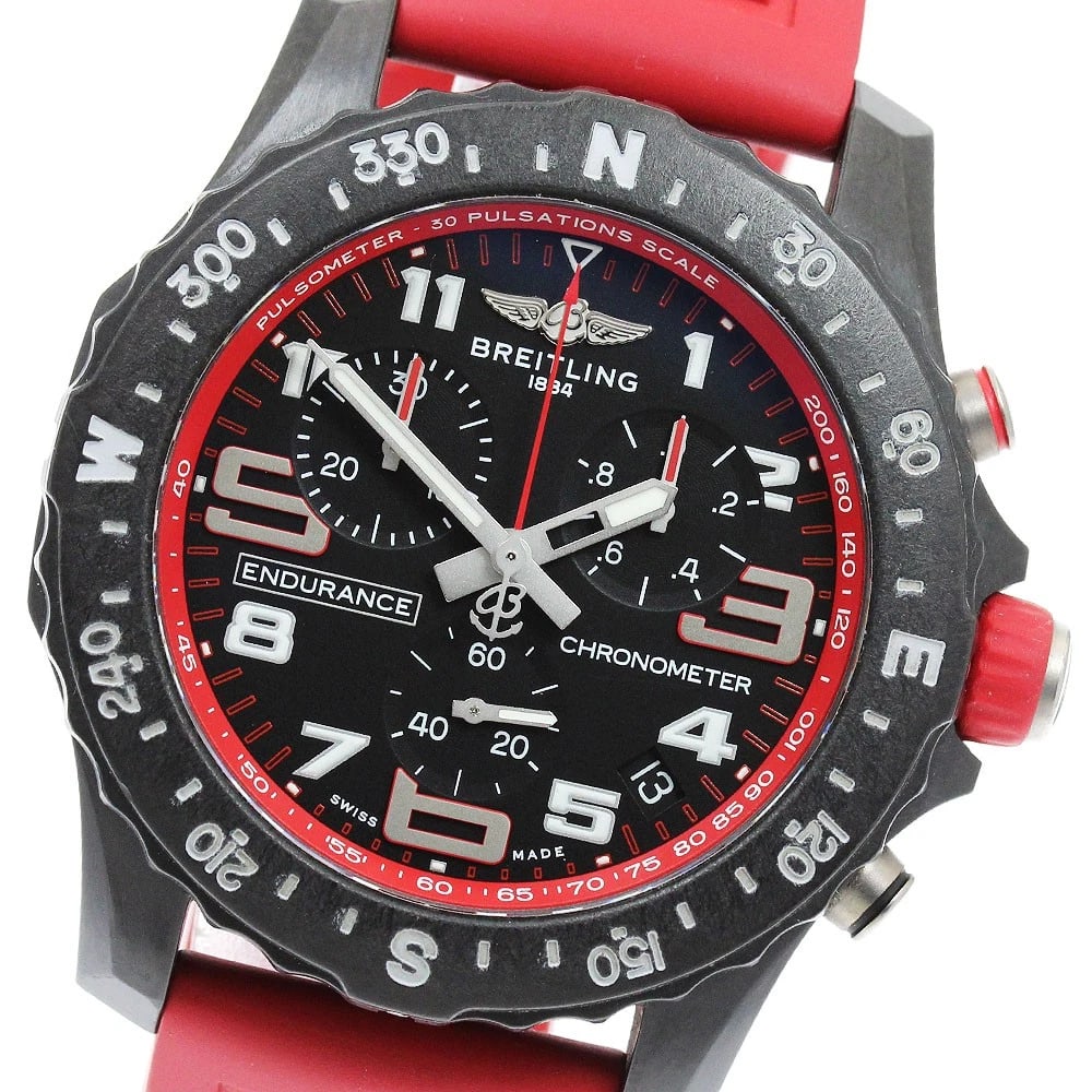 BREITLING ENDURANCE DATE BLACK QUARTZ WATCH: BREITLING Endurance Date black Quartz Watch Brand: BREITLING Type: Wristwatch Material: Band Material rubber, Case Material Bright light Color: Band Color Red, Dial Colorblack, Case Colorblack Size: C