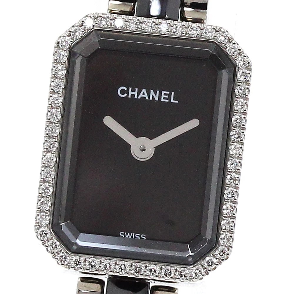 CHANEL PREMIERE DIAMOND BEZEL BLACK QUARTZ WATCH: CHANEL Premiere Diamond Bezel black Quartz Watch Brand: CHANEL Type: Wristwatch Material: Band Material Stainless Steel / ceramic, Case Material Stainless Steel Color: Band Color Silver / Black, Dial 