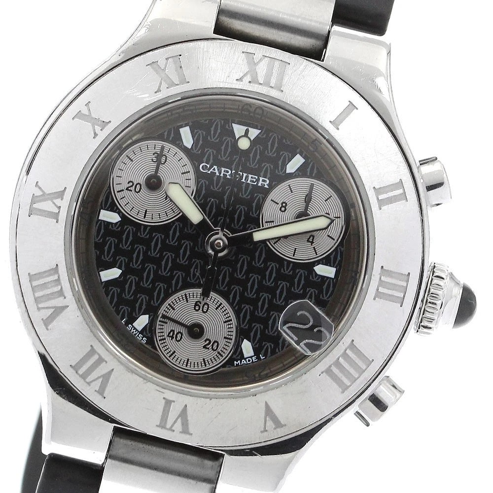 CARTIER CHRONOSCAPH DATE BLACK QUARTZ WATCH: CARTIER CHRONOSCAPH Date black Quartz Watch Brand: CARTIER Type: Wristwatch Material: Band Material Rubber / Stainless Steel, Case Material Stainless Steel Color: Band Color Black / Silver, Dial