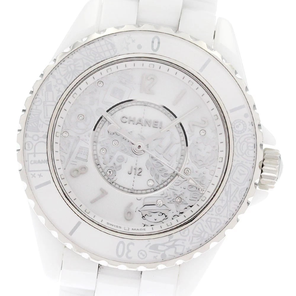 CHANEL J12 WHITE CERAMIC DIAMOND QUARTZ WATCH: CHANEL J12 white ceramic diamond Quartz Watch Brand: CHANEL Type: Wristwatch Material: Band Material Stainless Steel / ceramic, Case Material Stainless Steel / ceramic Color: Band Color white, Dial Co