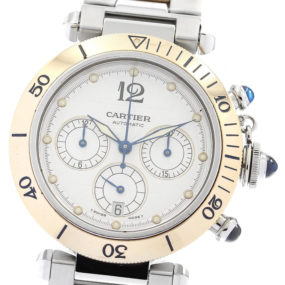 CARTIER PASHA CHRONOGRAPH AUTOMATIC WATCH: CARTIER Pasha chronograph Automatic Watch Brand: CARTIER Type: Wristwatch Material: Band Material Stainless Steel/YG, Case Material Stainless Steel/YG Color: Band Color Silver / Gold, Dial