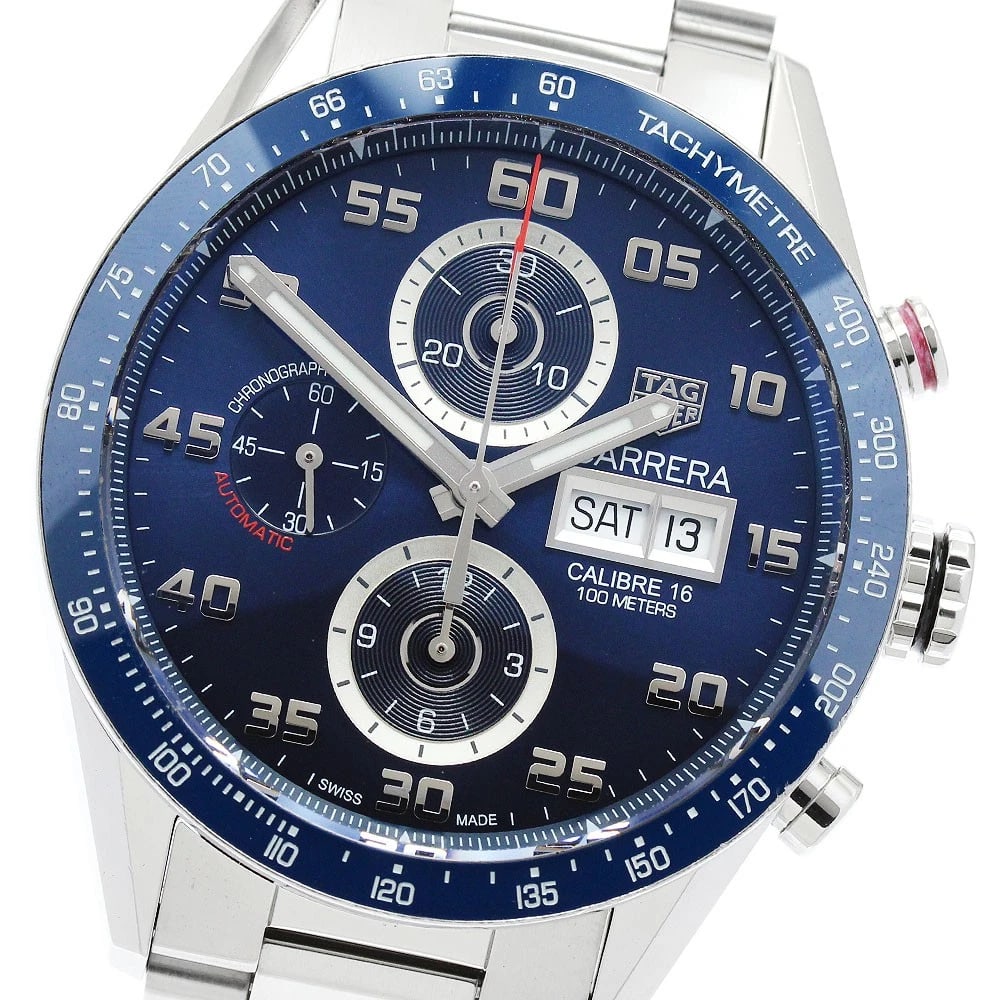 TAG HEUER CARRERA CALIBER DATE CHRONOGRAPH AUTOMATIC: TAG HEUER Carrera Caliber Date Chronograph Automatic Brand: TAG HEUER Type: Wristwatch Material: Band Material Stainless Steel, Case Material Stainless Steel Color: Band Color Silver, Dial ColorNavy, 
