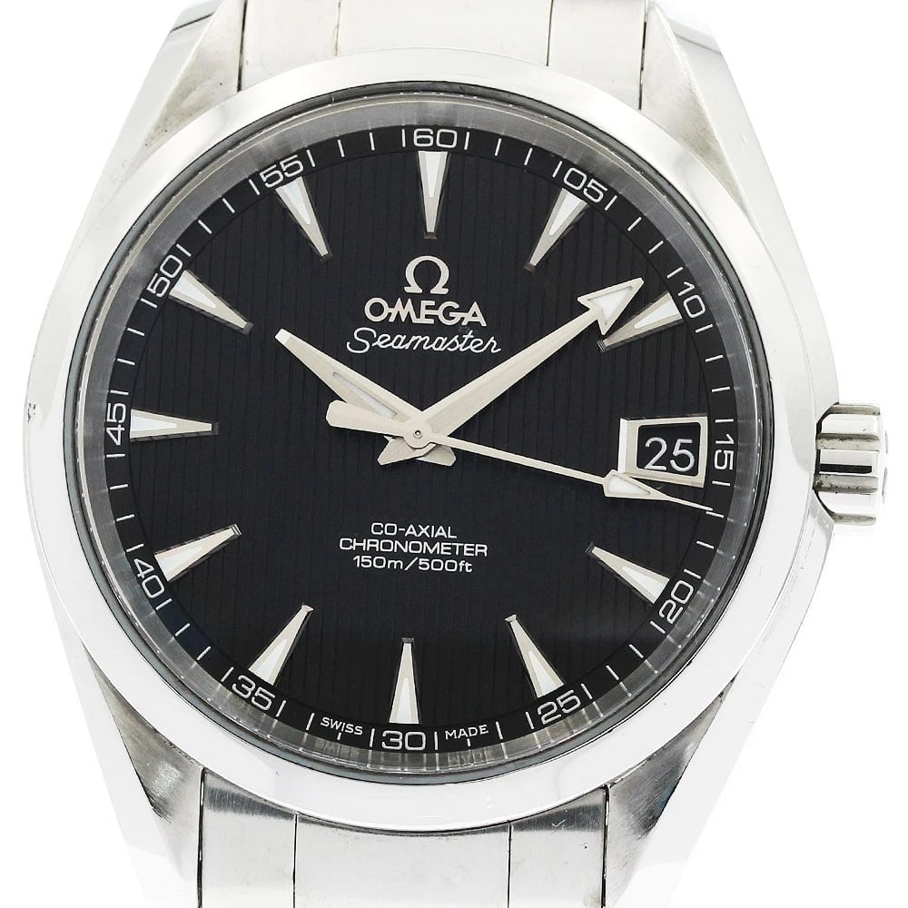 OMEGA SEAMASTER AQUA TERRA CO-AXIAL AUTOMATIC: OMEGA Seamaster Aqua Terra Co-Axial Automatic Brand: OMEGA Type: Wristwatch Material: Band Material Stainless Steel, Case Material Stainless Steel Color: Band Color Silver, Dial Colorblack, Case