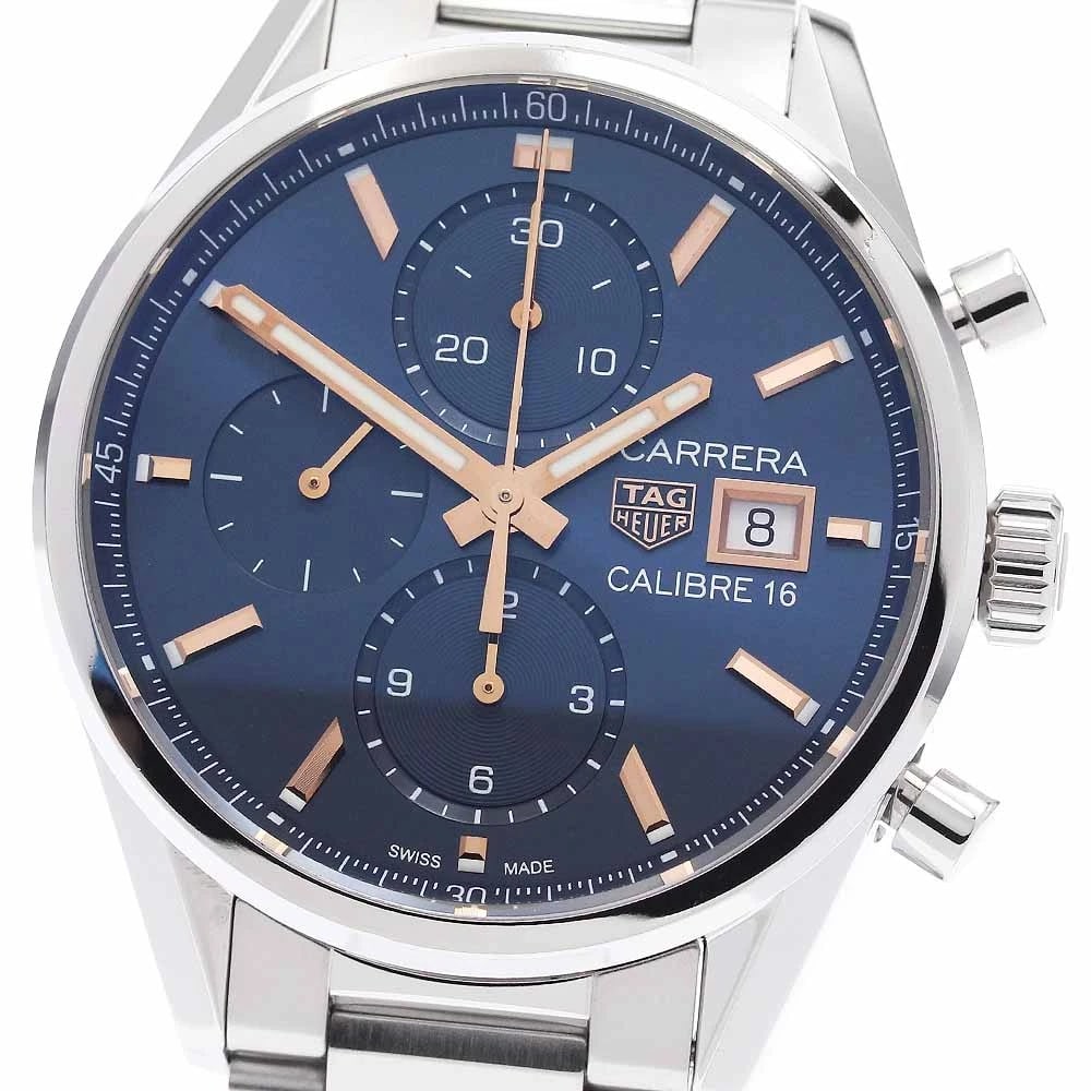 TAG HEUER CARRERA CALIBER CHRONOGRAPH AUTOMATIC WATCH: TAG HEUER Carrera Caliber Chronograph Automatic Watch Brand: Type: Material: Band Material , Case Material Color: Band Color , Dial ColorNavy, Case ColorSilver Size: Case Size About41mm (1.6inch), Wri