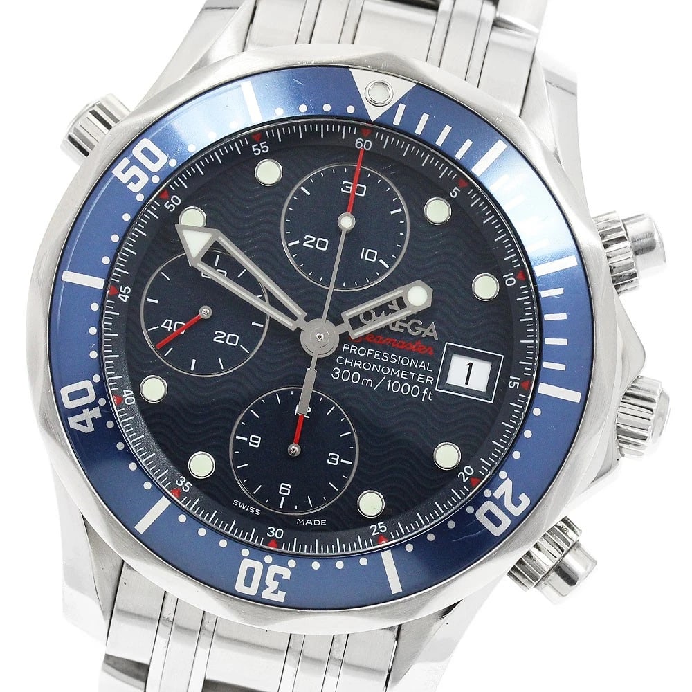 OMEGA SEAMASTER DATE CHRONOGRAPH NAVY AUTOMATIC: OMEGA Seamaster Date Chronograph Navy Automatic Brand: OMEGA Type: Wristwatch Material: Band Material Stainless Steel, Case Material Stainless Steel Color: Band Color Silver, Dial ColorNavy, Case