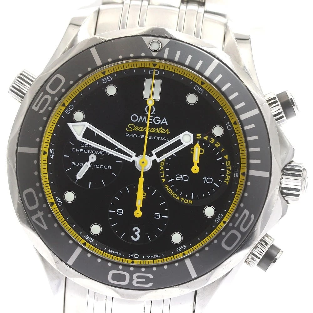OMEGA SEAMASTER DIVER CO-AXIALCHRONOGRAPH AUTO: OMEGA Seamaster Diver Co-AxialChronograph Auto Brand: OMEGA Type: Wristwatch Material: Band Material Stainless Steel, Case Material Stainless Steel Color: Band Color Silver, Dial Colorblack, Case Colo