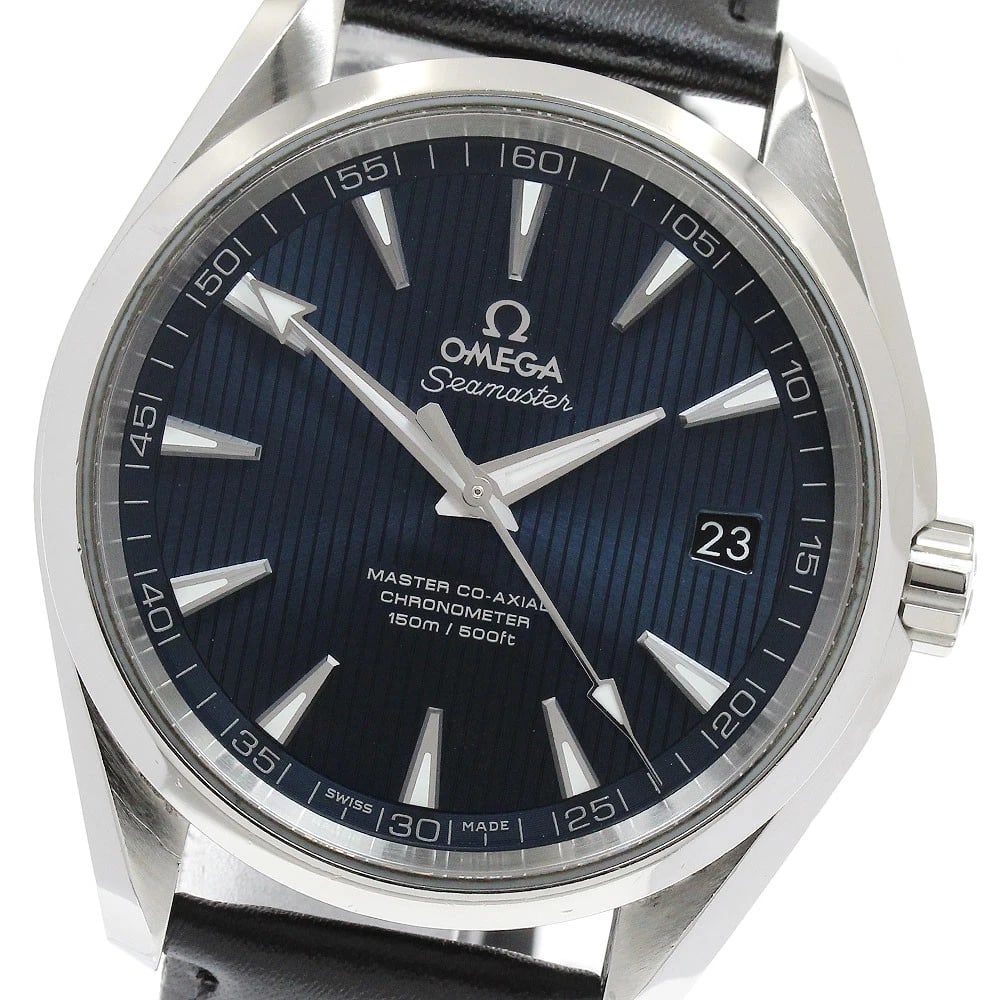OMEGA SEAMASTER AQUA TERRA NAVY AUTO WATCH: OMEGA Seamaster Aqua Terra Navy Auto Watch Brand: OMEGA Type: Wristwatch Material: Band Material leather, Case Material Stainless Steel Color: Band Color black, Dial ColorNavy, Case ColorSilver Size: 