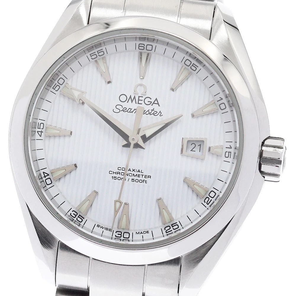 OMEGA SEAMASTER AQUA TERRA DATE AUTOMATIC: OMEGA Seamaster Aqua Terra Date Automatic Brand: OMEGA Type: Wristwatch Material: Band Material Stainless Steel, Case Material Stainless Steel Color: Band Color Silver, Dial Colorwhite, Case ColorSilv