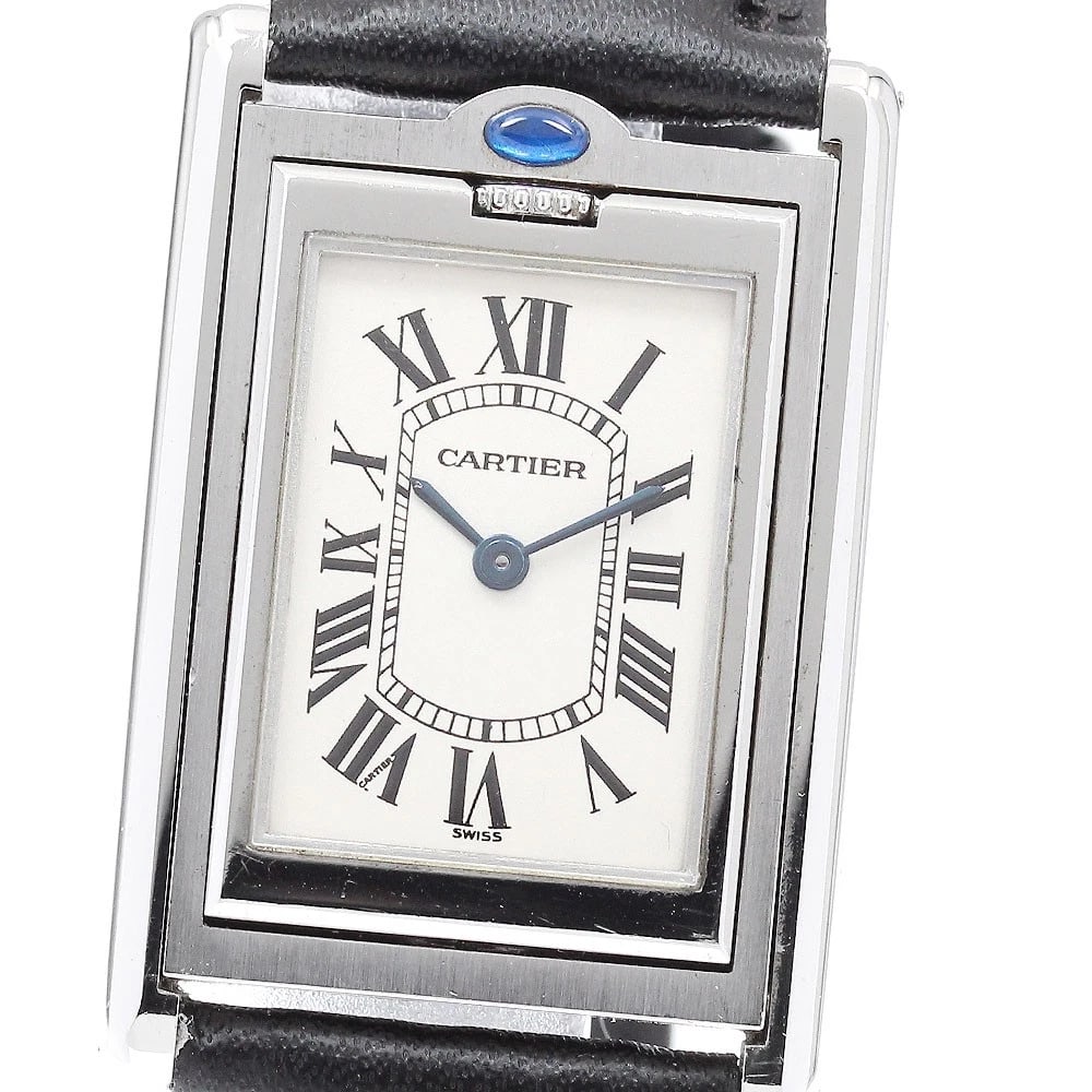 CARTIER TANK BATH SILVER QUARTZ WATCH: CARTIER Tank bath Silver Quartz Watch Brand: CARTIER Type: Wristwatch Material: Band Material leather, Case Material Stainless Steel Color: Band Color black, Dial ColorSilver, Case ColorSilver Size: