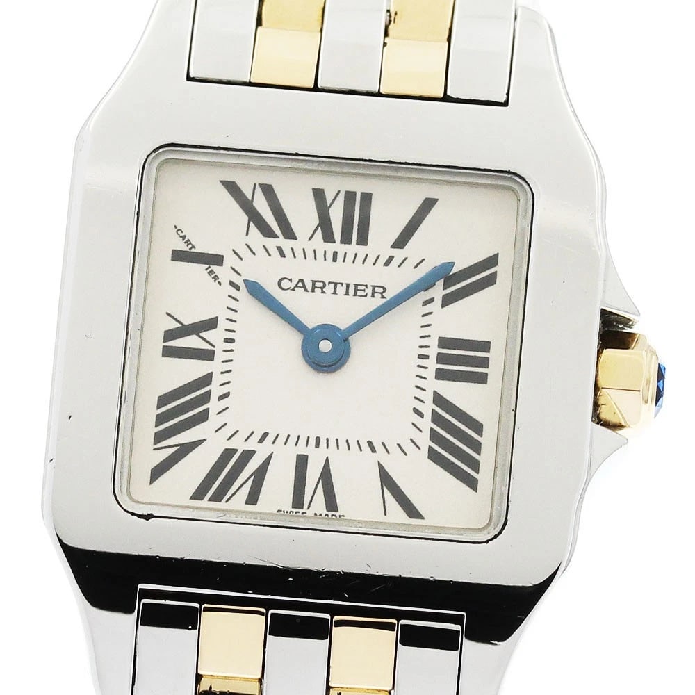 CARTIER SANTOS DE MOISELLE BEIGE QUARTZ WATCH: CARTIER Santos de Moiselle beige Quartz Watch Brand: CARTIER Type: Wristwatch Material: Band Material Stainless Steel/YG, Case Material Stainless Steel Color: Band Color Silver / Gold, Dial Colorbeige
