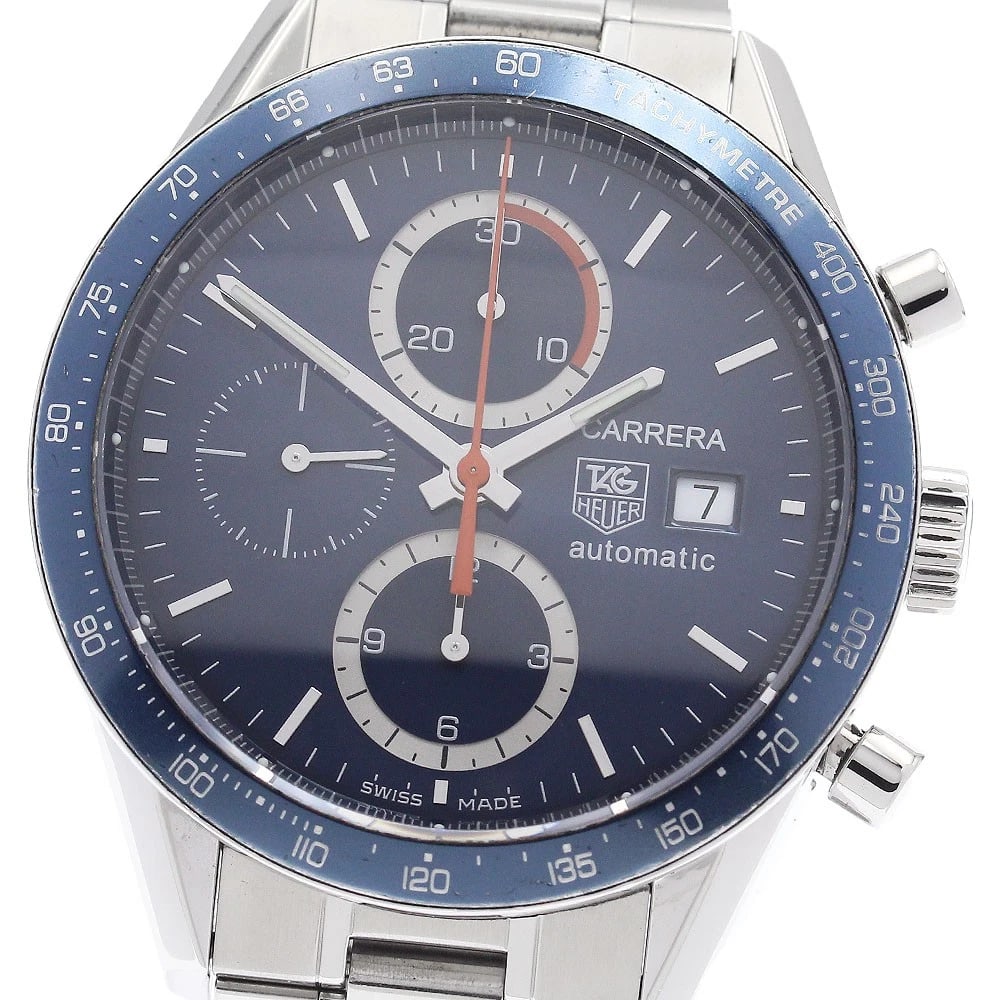 TAG HEUER CARRERA CHRONOGRAPH NAVY AUTOMATIC WATCH: TAG HEUER Carrera Chronograph Navy Automatic Watch Brand: TAG HEUER Type: Wristwatch Material: Band Material Stainless Steel, Case Material Stainless Steel Color: Band Color Silver, Dial ColorNavy, Ca