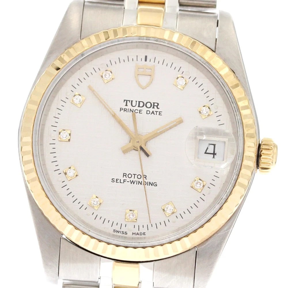 TUDOR PRINCE DATE DIAMOND YG AUTOMATIC: TUDOR Prince Date Diamond YG Automatic Brand: TUDOR Type: Wristwatch Material: Band Material Stainless Steel/YG, Case Material Stainless Steel/YG Color: Band Color Silver / Gold, Dial ColorSilver, Cas