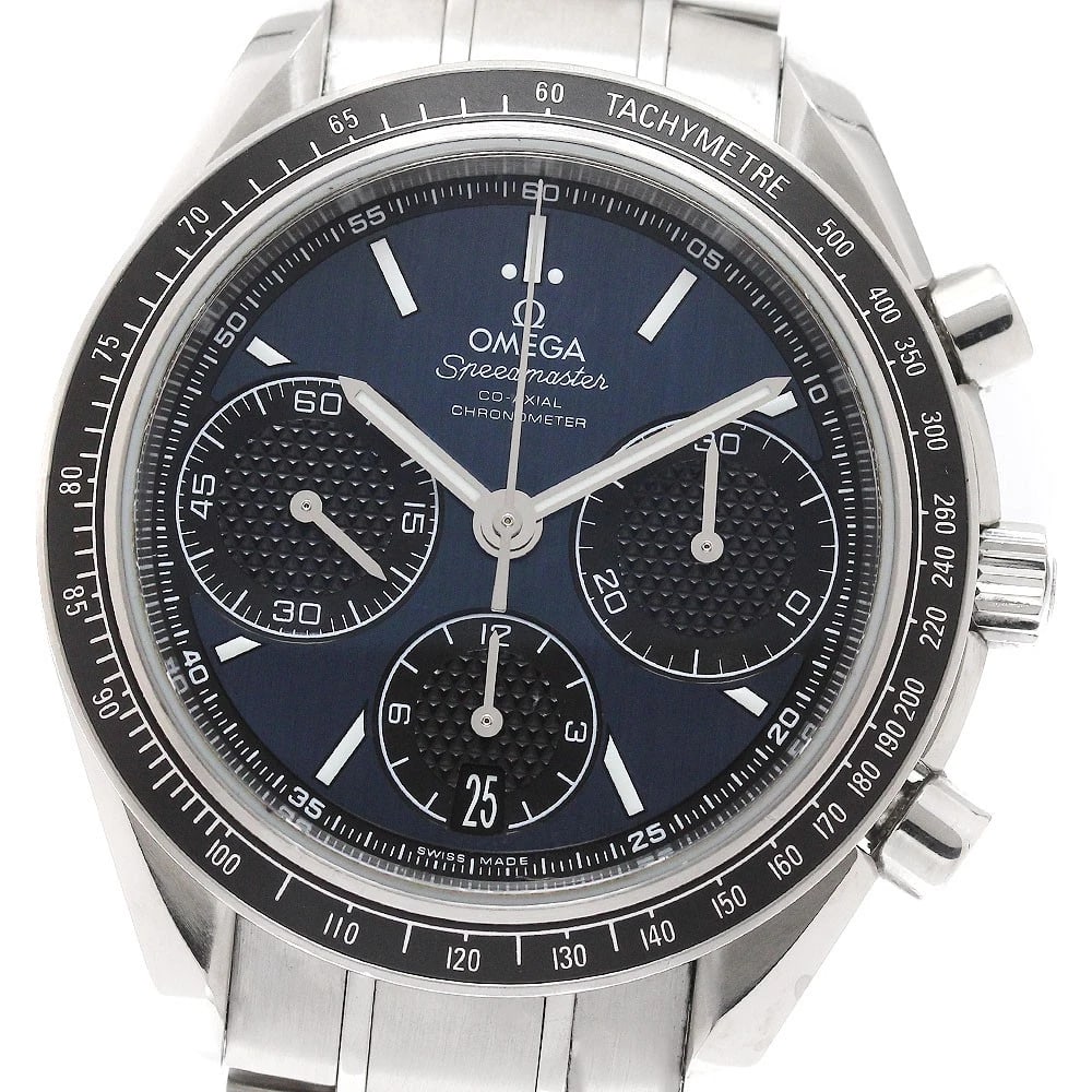 OMEGA SPEEDMASTER RACING CHRONOGRAPH AUTOMATIC: OMEGA Speedmaster Racing Chronograph Automatic Brand: OMEGA Type: Wristwatch Material: Band Material Stainless Steel, Case Material Stainless Steel Color: Band Color Silver, Dial ColorNavy / Black, Ca