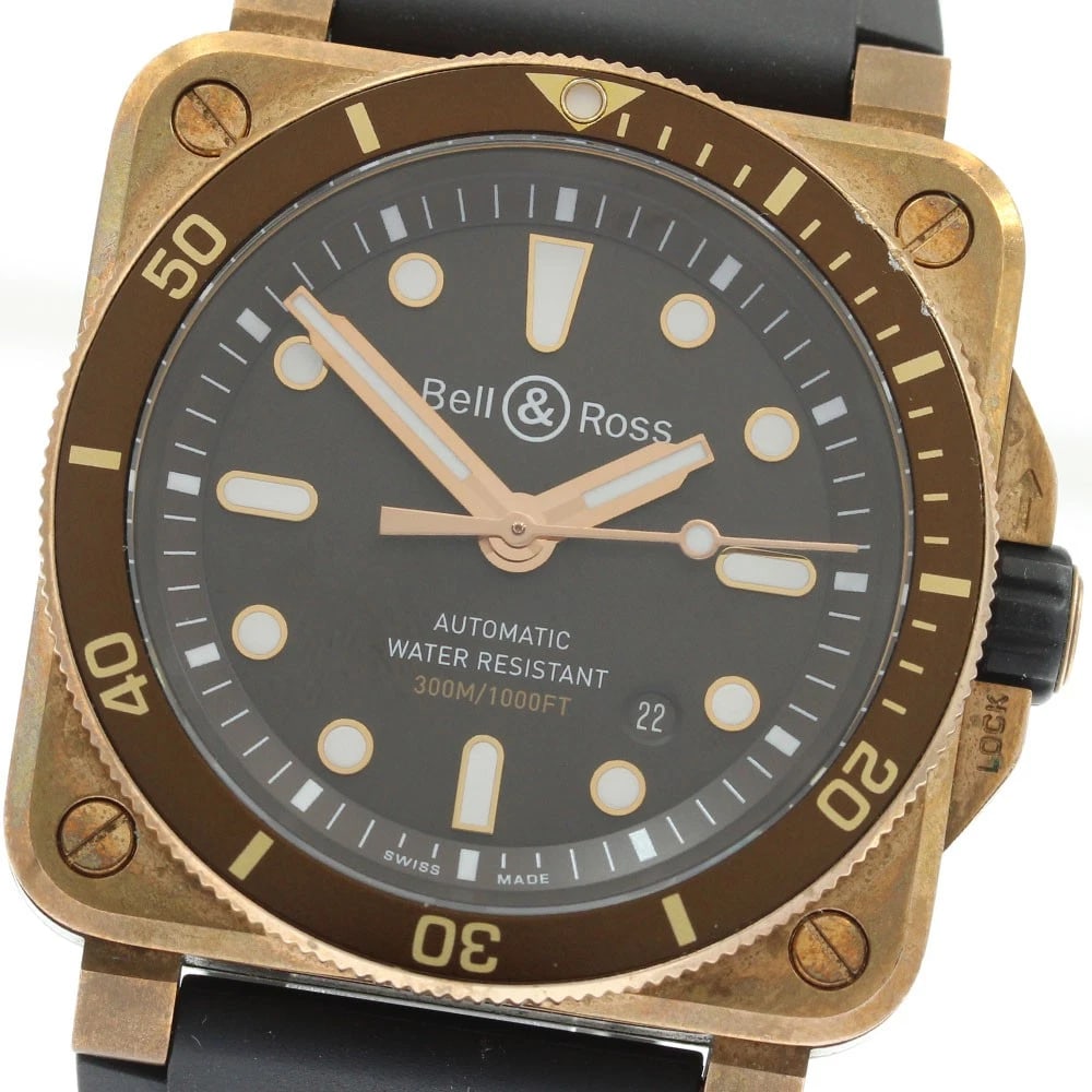 BELL?ROSS BROWN BRONZE AUTOMATIC: Bell?Ross Brown Bronze Automatic Brand: Bell?Ross Type: Wristwatch Material: Band Material rubber, Case Material Bronze / Stainless Steel Color: Band Color black, Dial ColorBrown, Case ColorBronze / S