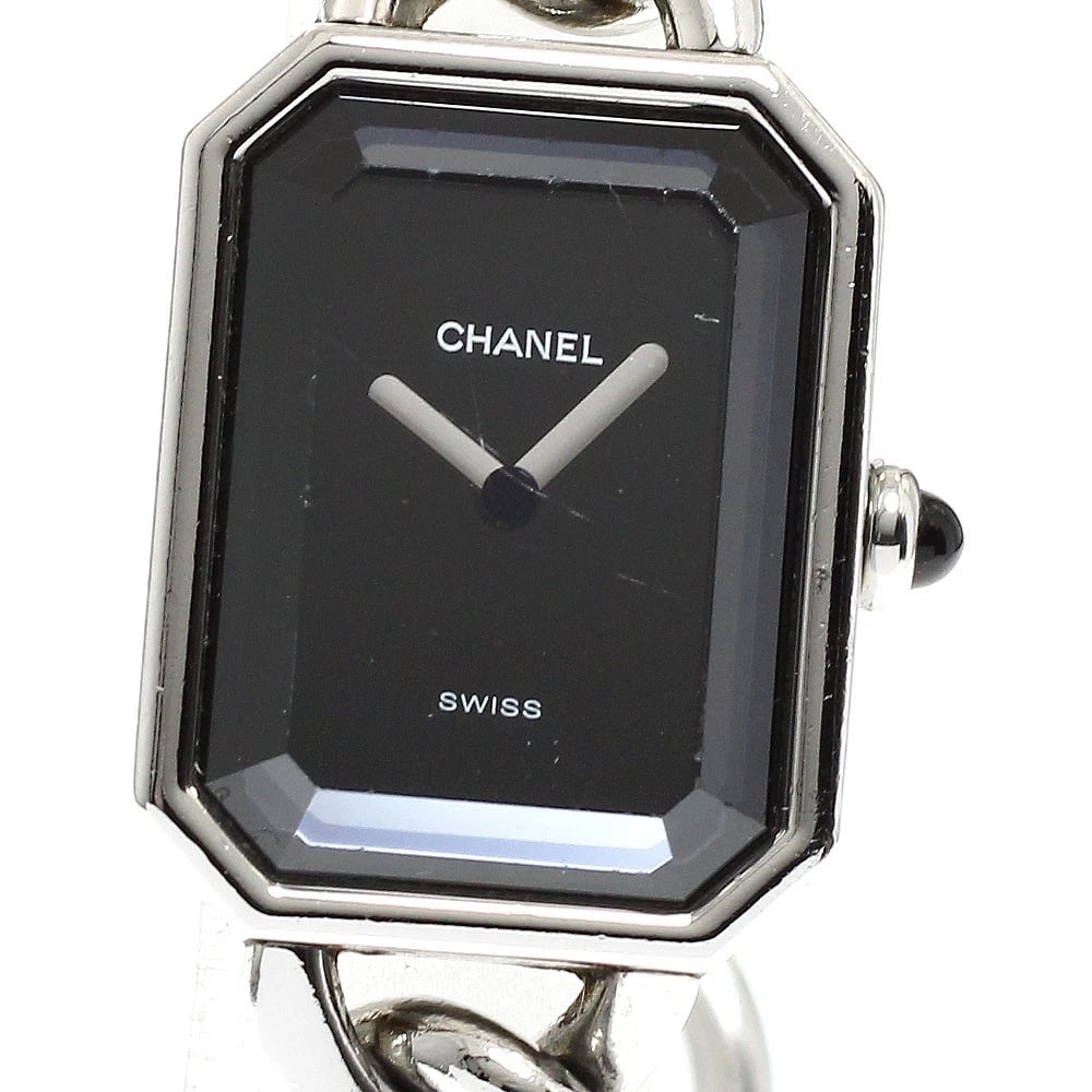 CHANEL PREMIERE BLACK QUARTZ WATCH: CHANEL Premiere black Quartz Watch Brand: CHANEL Type: Wristwatch Material: Band Material Stainless Steel, Case Material Stainless Steel Color: Band Color Silver, Dial Colorblack, Case ColorSilver Siz