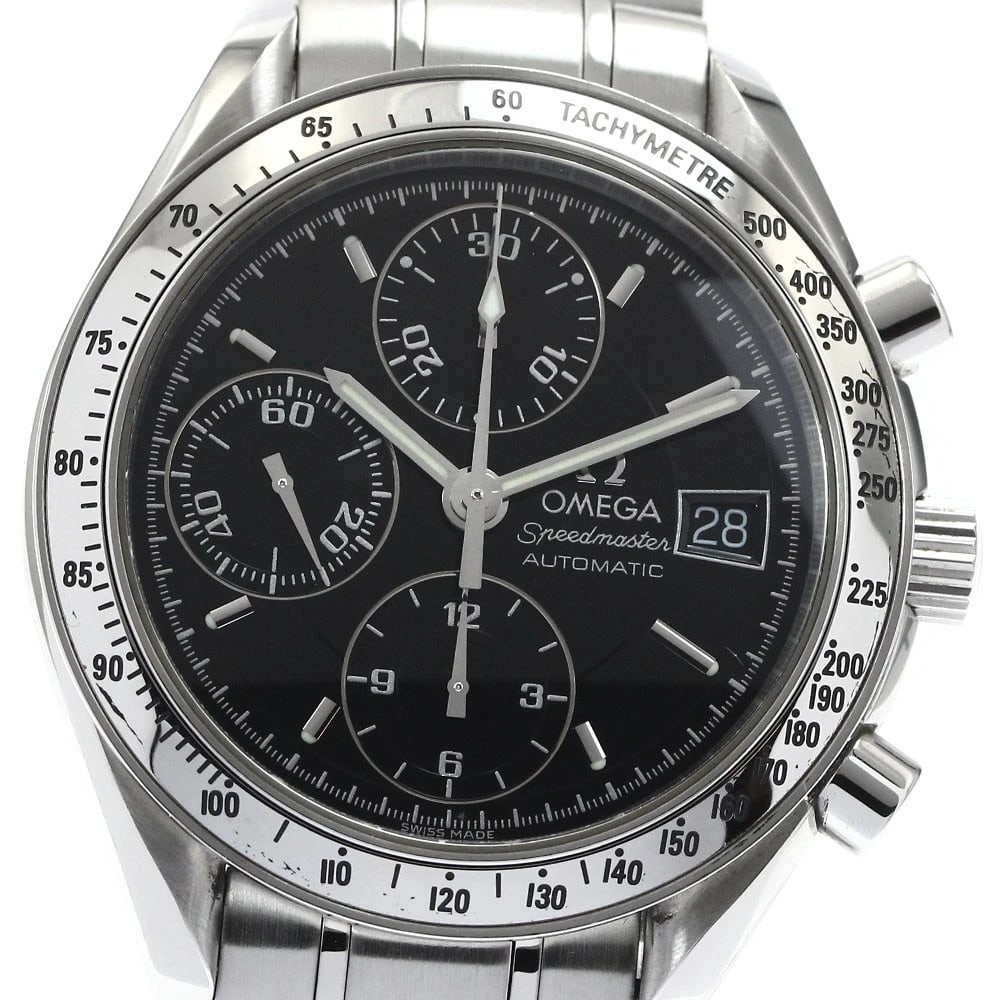 OMEGA SPEEDMASTER DATE CHRONOGRAPH BLACK AUTOMATIC: OMEGA Speedmaster Date Chronograph black Automatic Brand: OMEGA Type: Wristwatch Material: Band Material Stainless Steel, Case Material Stainless Steel Color: Band Color Silver, Dial Colorblack, Case 
