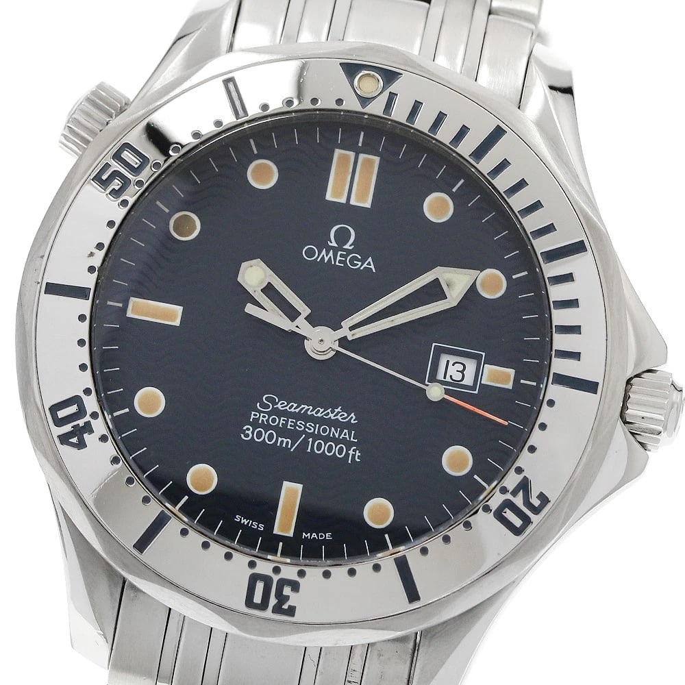OMEGA SEAMASTER DATE NAVY QUARTZ WATCH: OMEGA Seamaster Date Navy Quartz Watch Brand: OMEGA Type: Wristwatch Material: Band Material Stainless Steel, Case Material Stainless Steel Color: Band Color Silver, Dial ColorNavy, Case ColorSilver