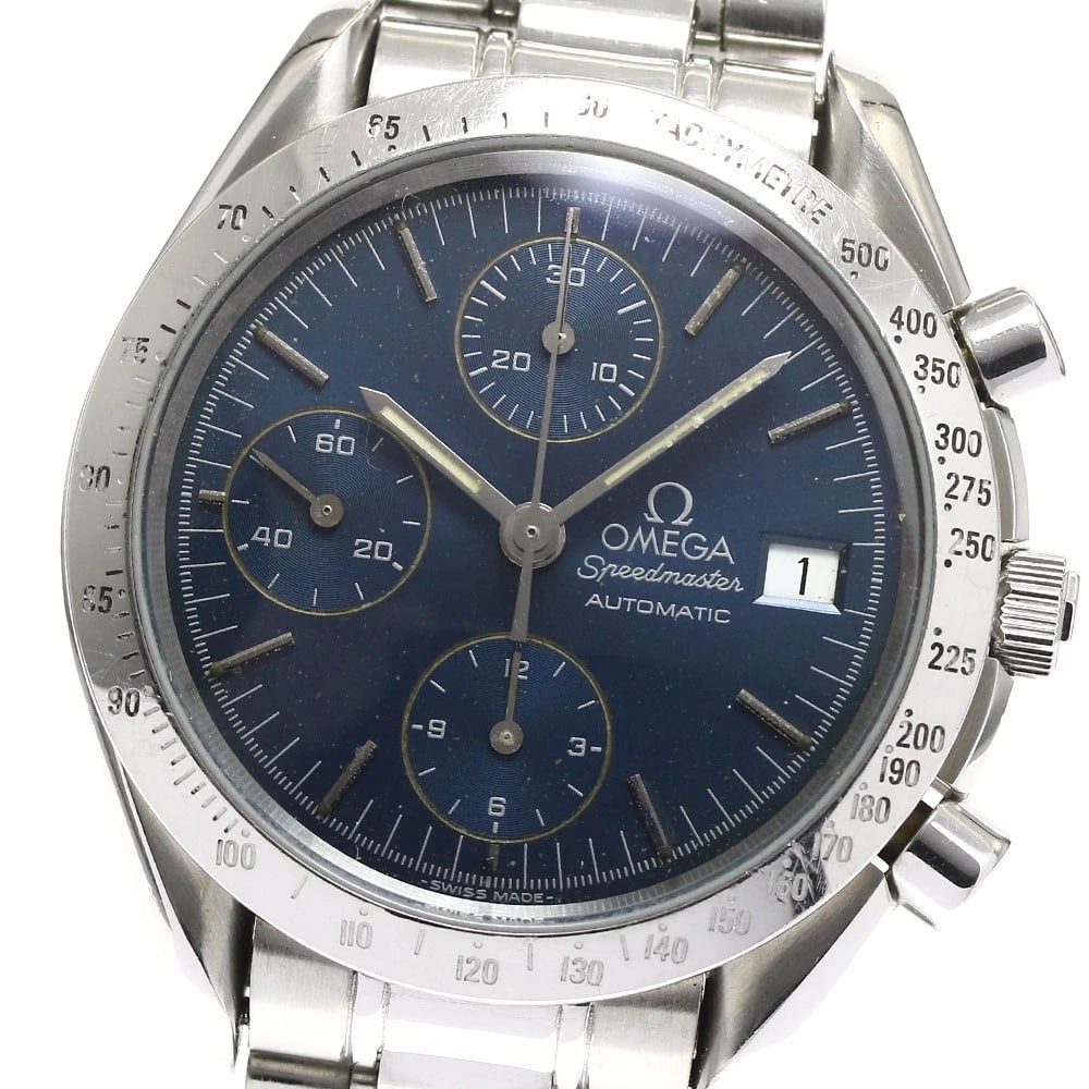 OMEGA SPEEDMASTER DATE CHRONOGRAPH NAVY AUTOMATIC: OMEGA Speedmaster Date Chronograph Navy Automatic Brand: OMEGA Type: Wristwatch Material: Band Material Stainless Steel, Case Material Stainless Steel Color: Band Color Silver, Dial ColorNavy, Case Co