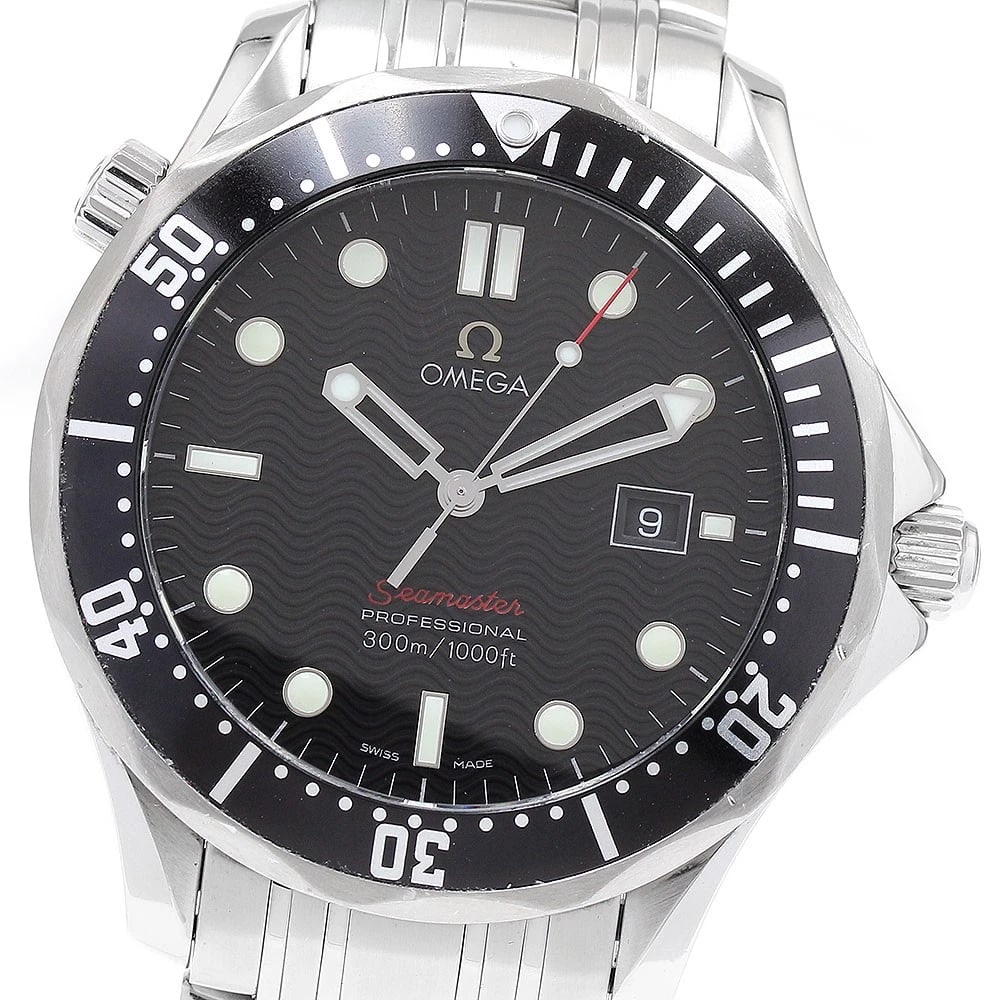 OMEGA SEAMASTER DATE BLACK QUARTZ WATCH: OMEGA Seamaster Date black Quartz Watch Brand: OMEGA Type: Wristwatch Material: Band Material Stainless Steel, Case Material Stainless Steel Color: Band Color Silver, Dial Colorblack, Case ColorSilver