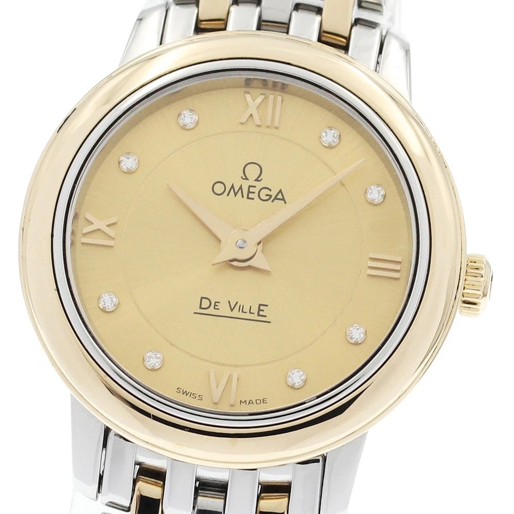 OMEGA DE VILLE PRESTIGE DIAMOND QUARTZ: OMEGA De Ville Prestige diamond Quartz Brand: OMEGA Type: Wristwatch Material: Band Material Stainless Steel/YG, Case Material Stainless Steel/YG Color: Band Color Silver / Gold, Dial Colorgold, Case