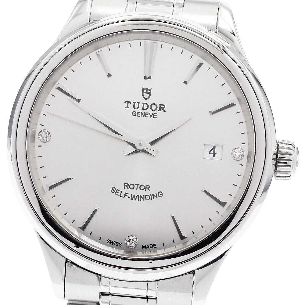 TUDOR STYLE DATE DIAMOND SILVER AUTOMATIC WATCH: TUDOR style Date diamond Silver Automatic Watch Brand: TUDOR Type: Wristwatch Material: Band Material Stainless Steel, Case Material Stainless Steel Color: Band Color Silver, Dial ColorSilver, Case Co