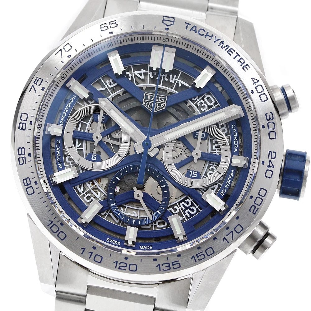 TAG HEUER CARRERA CALIBER AUTOMATIC WATCH: TAG HEUER Carrera Caliber Automatic Watch Brand: TAG HEUER Type: Wristwatch Material: Band Material Stainless Steel, Case Material Stainless Steel Color: Band Color Silver, Dial Colorblue skeleton, Ca