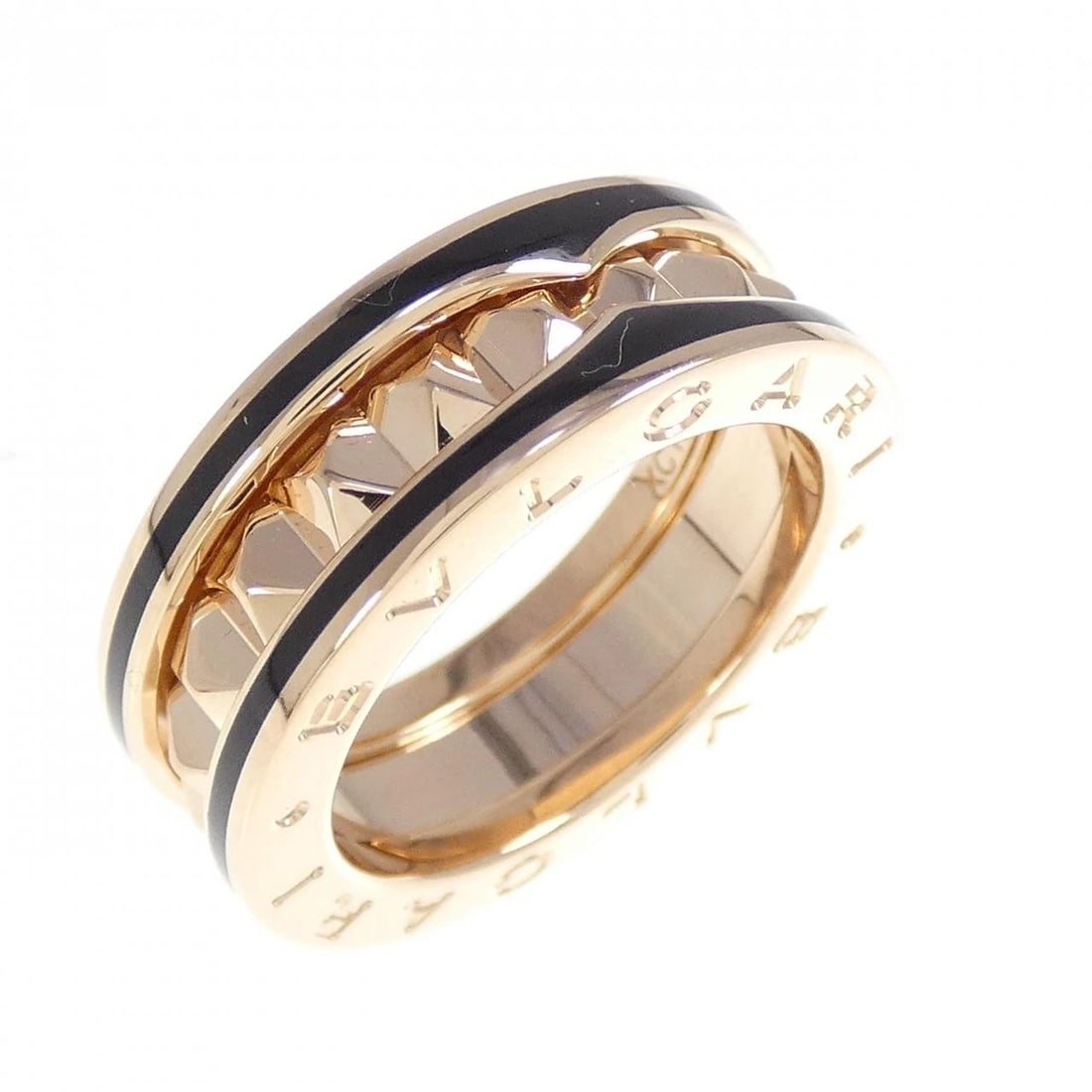 BVLGARI B.ZERO1 LOCK 1 BAND RING: Bvlgari B.zero1 Lock 1 Band Ring Brand: BVLGARI Type: Ring Material: 750 pink gold/ceramic, Color: pink gold Size: US 5 Accessories: None Accessories Notice: When purchasing pre-owned goods, please
