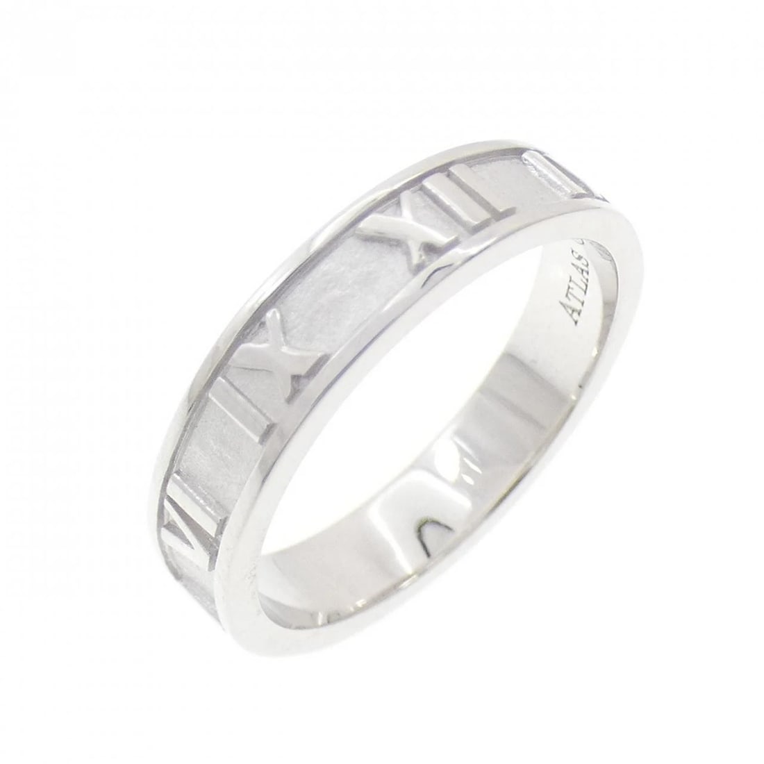 TIFFANY&CO. ATLAS RING: TIFFANY&Co. Atlas Ring Brand: TIFFANY&Co. Type: Ring Material: 750 white gold, Color: White Gold Size: US 5 Accessories: None Accessories Notice: When purchasing pre-owned goods, please refer to the