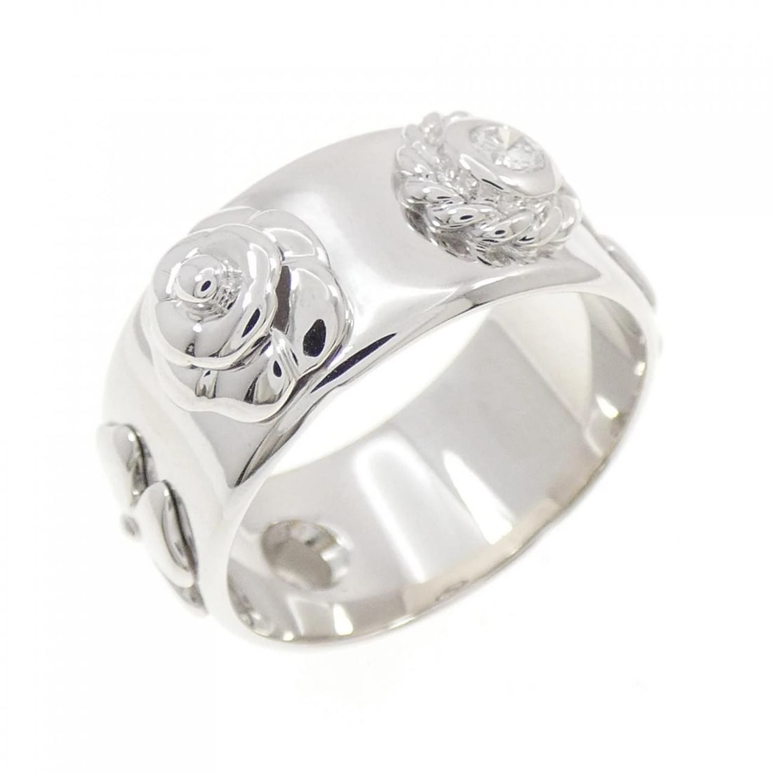 CHANEL THREE SYMBOLS RING: Chanel Three Symbols Ring Brand: CHANEL Type: Ring Material: 750 white gold, Main Stone/Creation Natural Color: white gold Size: US 7 Accessories: None Accessories Notice: When purchasing pre-owned
