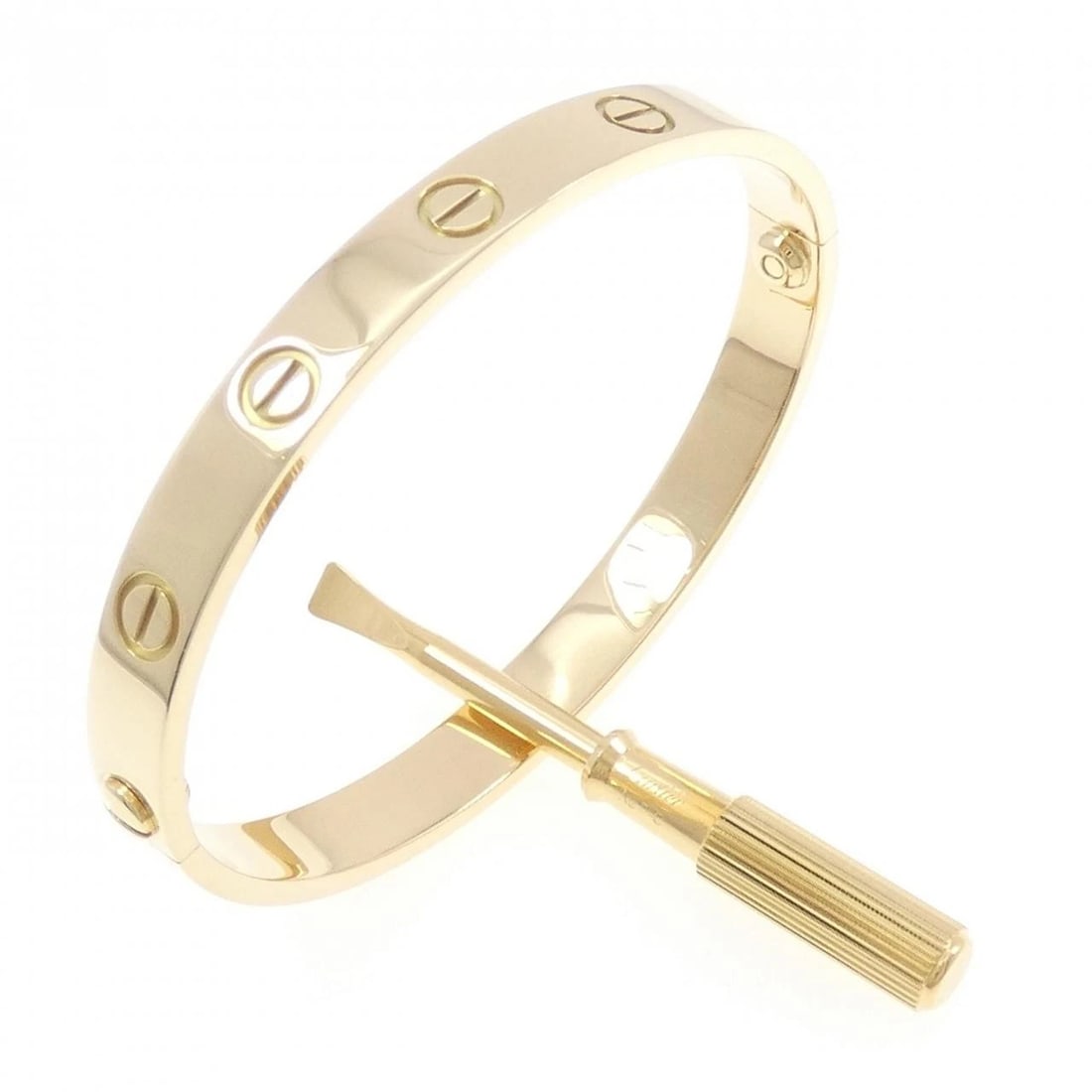 CARTIER LOVE BRACELET: Cartier Love Bracelet Brand: CARTIER Type: Bracelets Material: 750 yellow gold, Color: Yellow Gold Size: Actual SizeMax width approx.: 6.3mm Size 15.5cm Accessories: None Accessories Notice: When