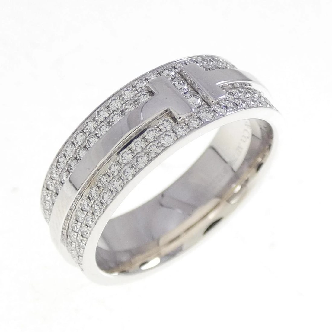 TIFFANY&CO. T TWO RING: TIFFANY&Co. T Two Ring Brand: TIFFANY&Co. Type: Ring Material: 750 white gold, Main Stone/Creation Natural Color: White Gold Size: US 4.75 Accessories: None Accessories Notice: When purchasing