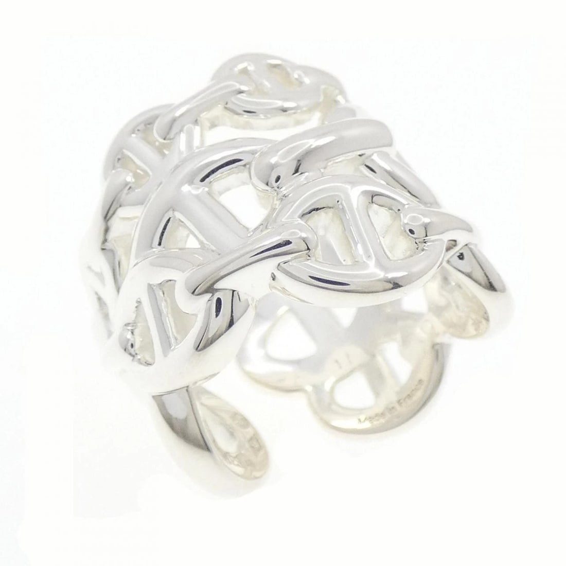 HERMES CHAINE D'ANCRE ENCHAINE RING: Hermes Chaine d'Ancre Enchaine Ring Brand: HERMES Type: Ring Material: 925Silver, Color: Silver Size: US 4 3/4 Accessories: None Accessories Notice: When purchasing pre-owned goods, please refer to