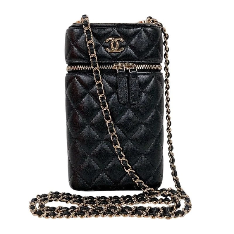 CHANEL VANITY PHONE CASE SHOULDER BAG: CHANEL Vanity Phone Case Shoulder Bag Brand: CHANEL Type: Shoulder Bag Material: Ram Color: black Size: W10.5cm x H18cmx D4cm W4.1 x H7.1x D1.6inch Accessories: None Accessories Notice: When